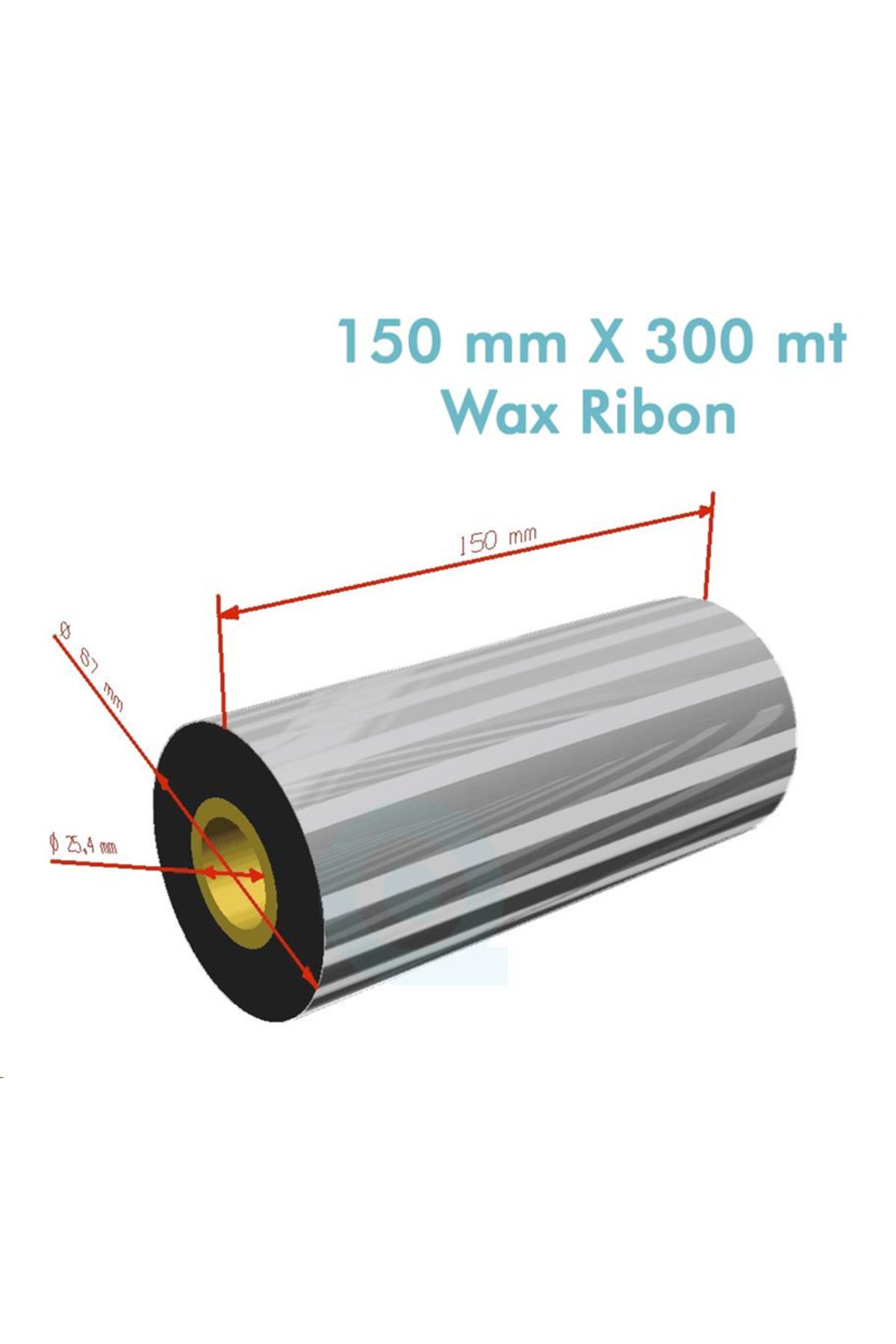 PLUSCOPY ''Ribbon'' WX-10FBK (Standart Wax) **150mm x 300m** 1 inç Outside (Koli 12)