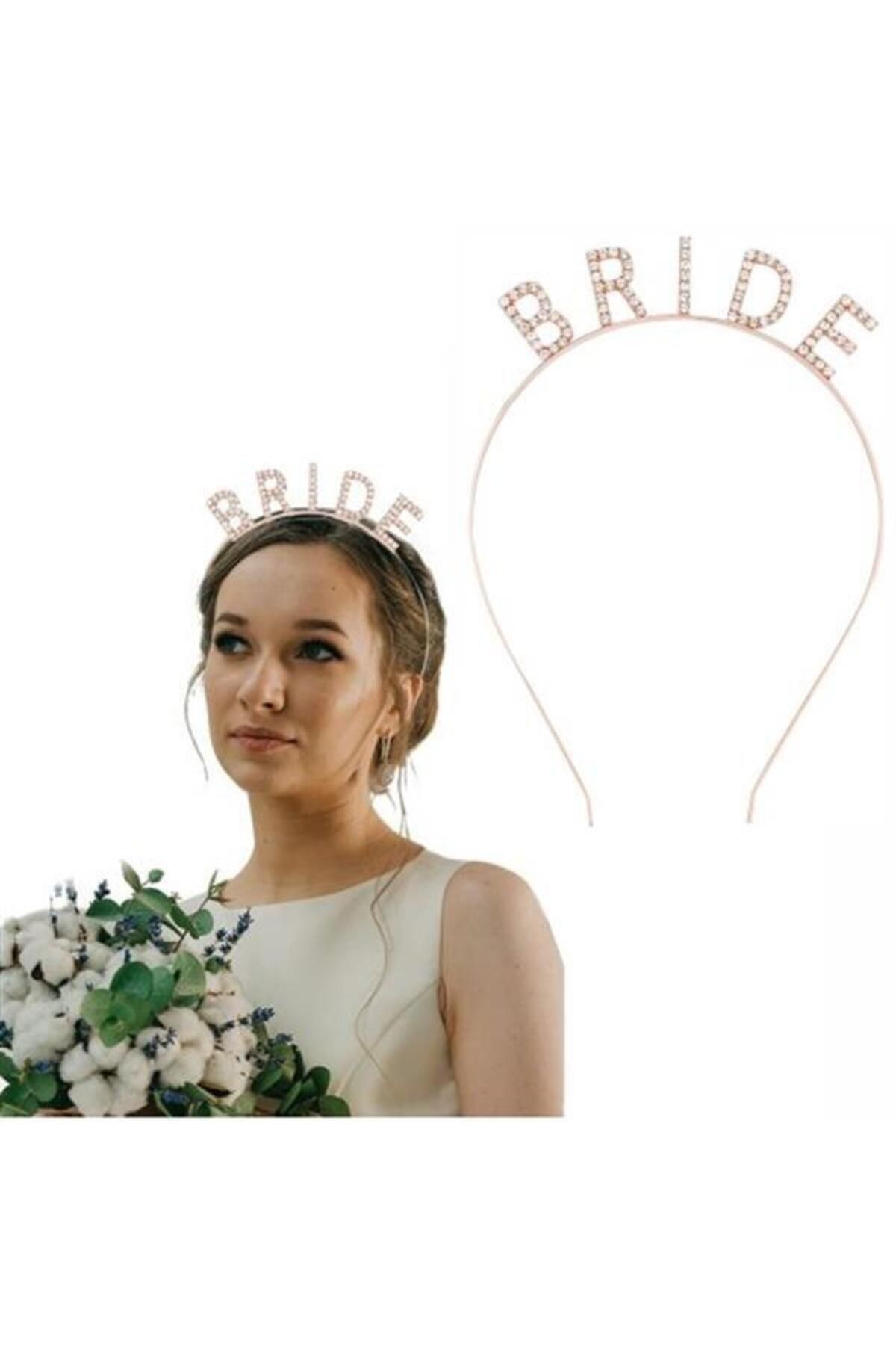 Modafiks Rose Gold Bekarlığa Veda Kristal Taş Bride Tacı
