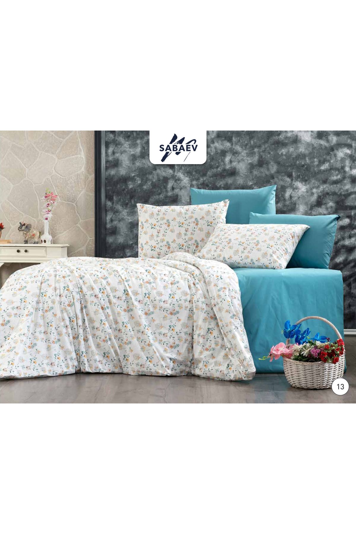 Sweet Home Collection %100 Pamuk Çift Kişilik Nevresim Takımı Özel Dikim Çiçek Desenli Lastiksiz Çarşaflı