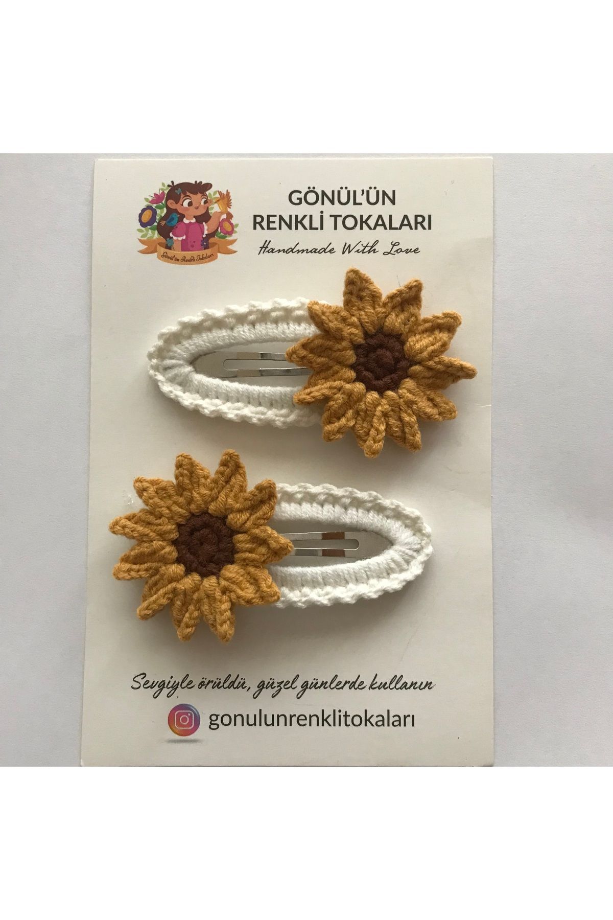 Gönülden Aksesuar 6cm gümüş metal çıt çıtlı el örgüsü renkler ekru kahve hardal ay çiçeği toka