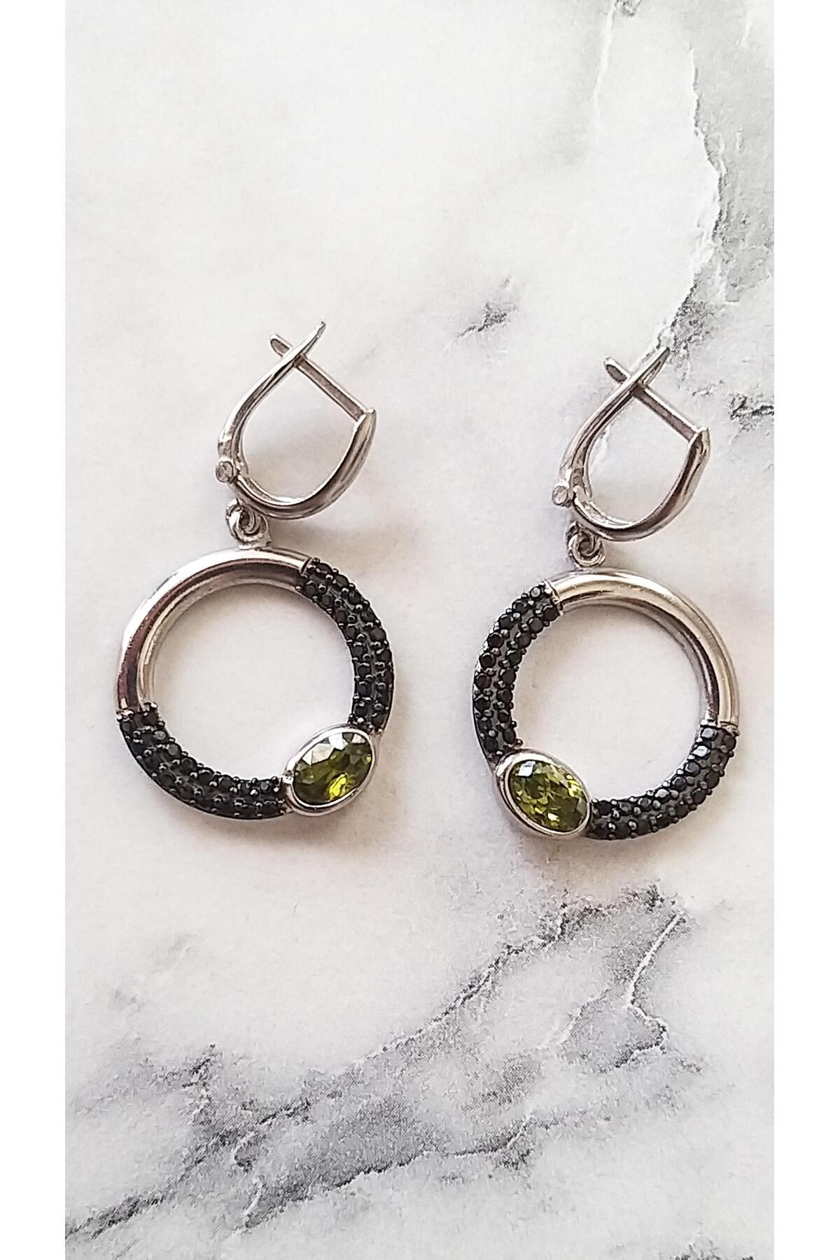 Nusret Takı 925 Ayar Gümüş Peridot & Oniks Taşlı Küpe