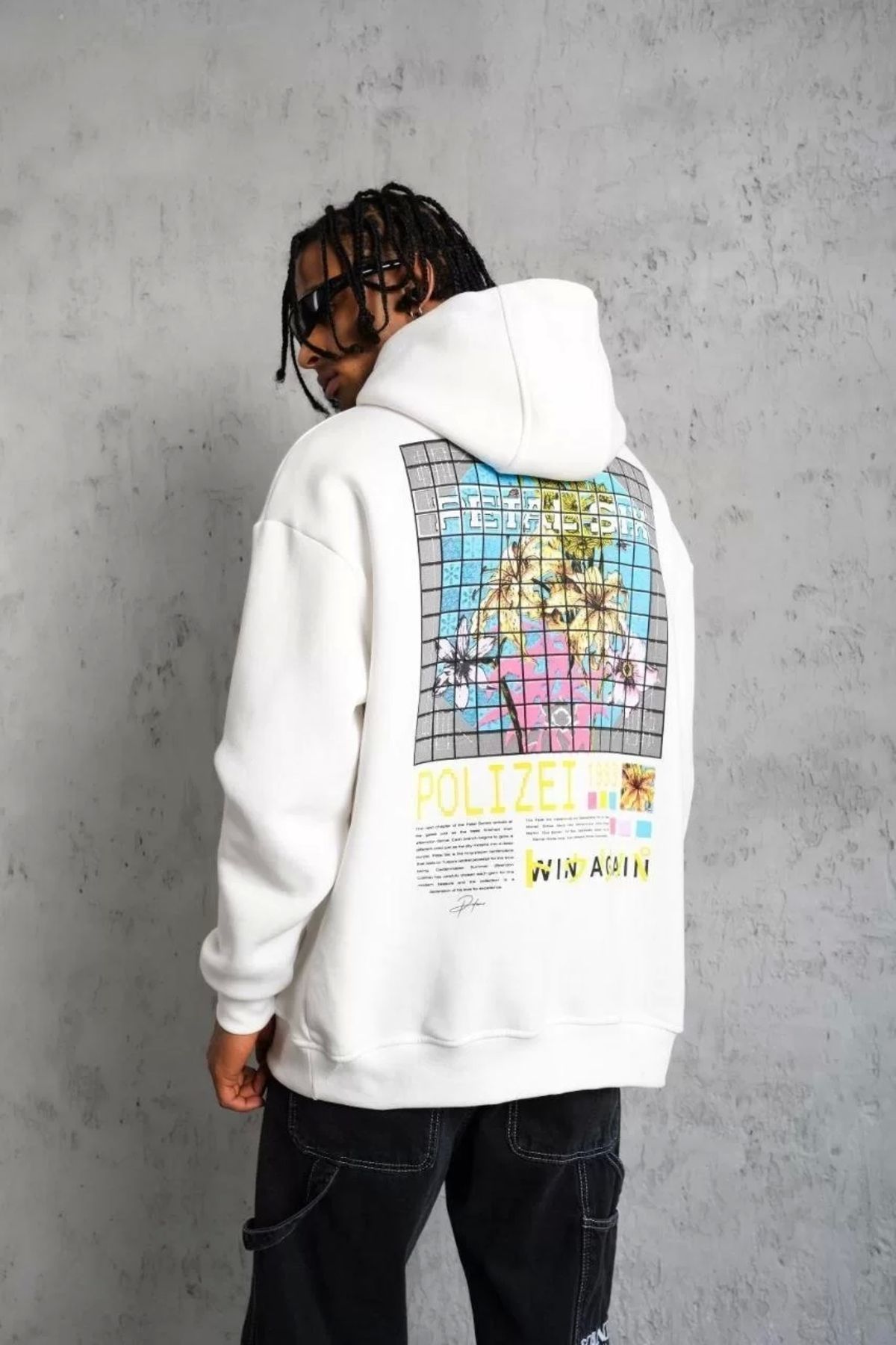 Robahood Erkek Patel Six Baskılı Kapüşonlu Sweat - Beyaz