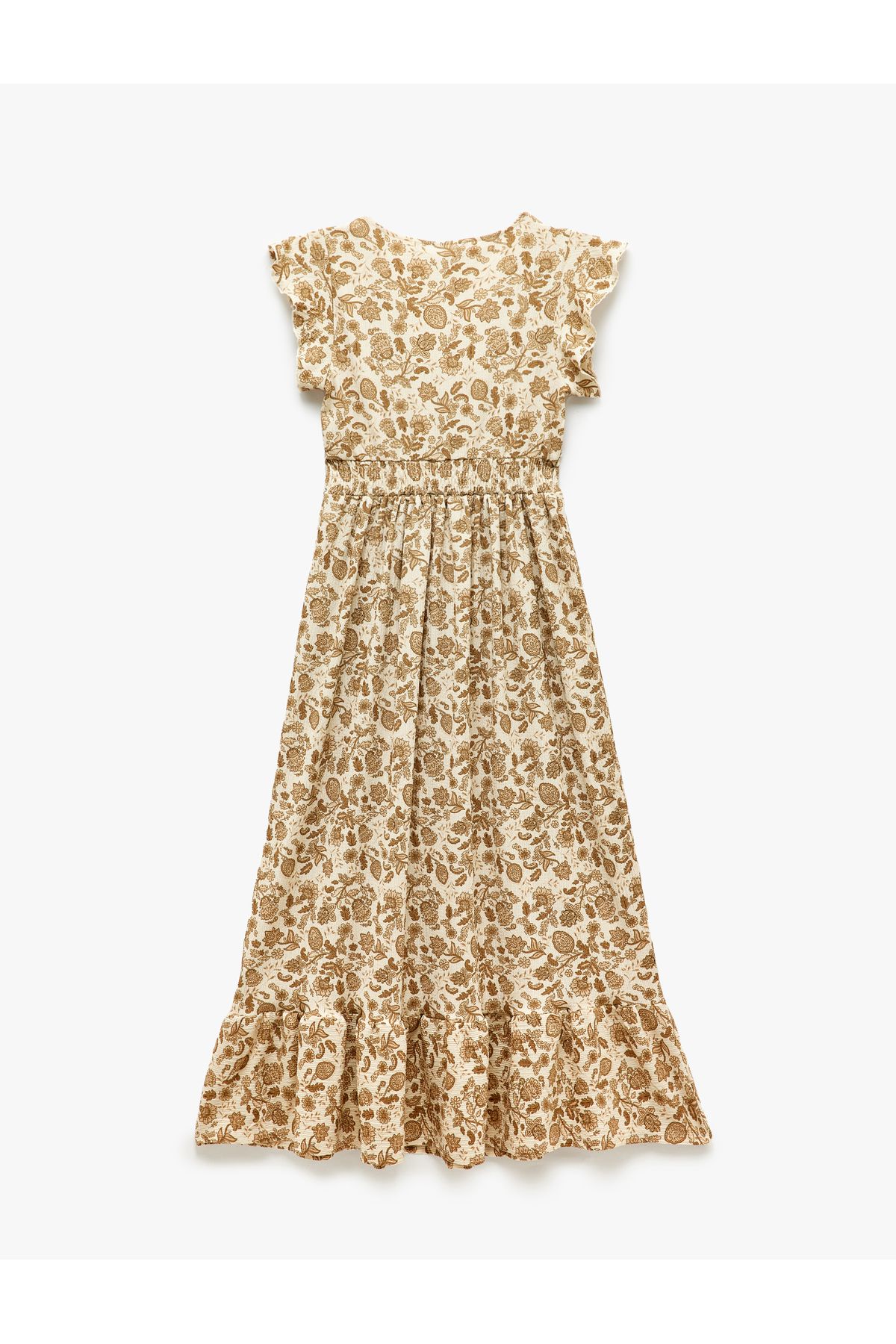 Koton-Butterfly sleeve, patterned, V neck, layered maxi dress. 4