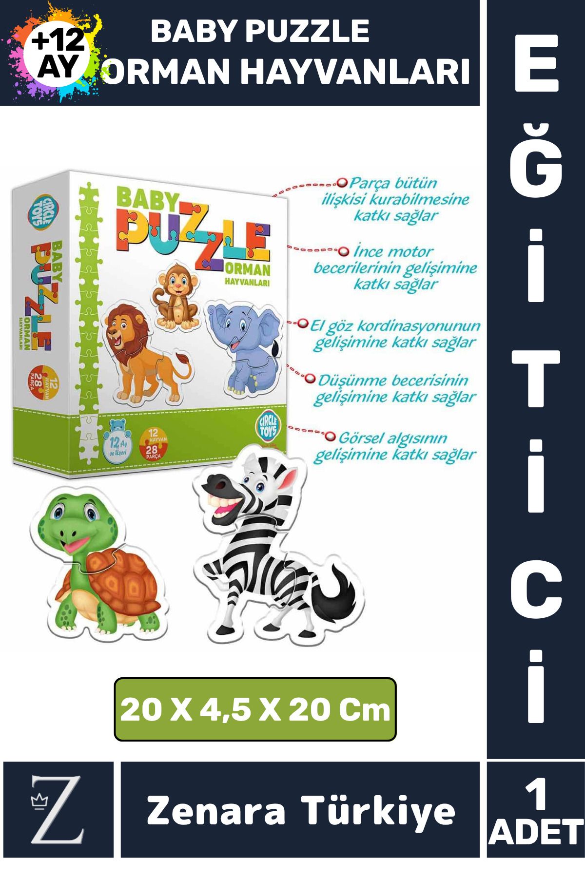 Zenara Bebek Gelişim Görsel Algı Düşünme Beceri Gelişimi Eğitici BABY PUZZLE-ORMAN HAYVANLARI