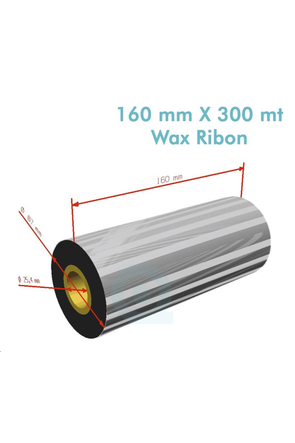 PLUSCOPY ''Ribbon'' WX-10FBK (Standart Wax) **160mm x 300m** 1 inç Outside (Koli 12)