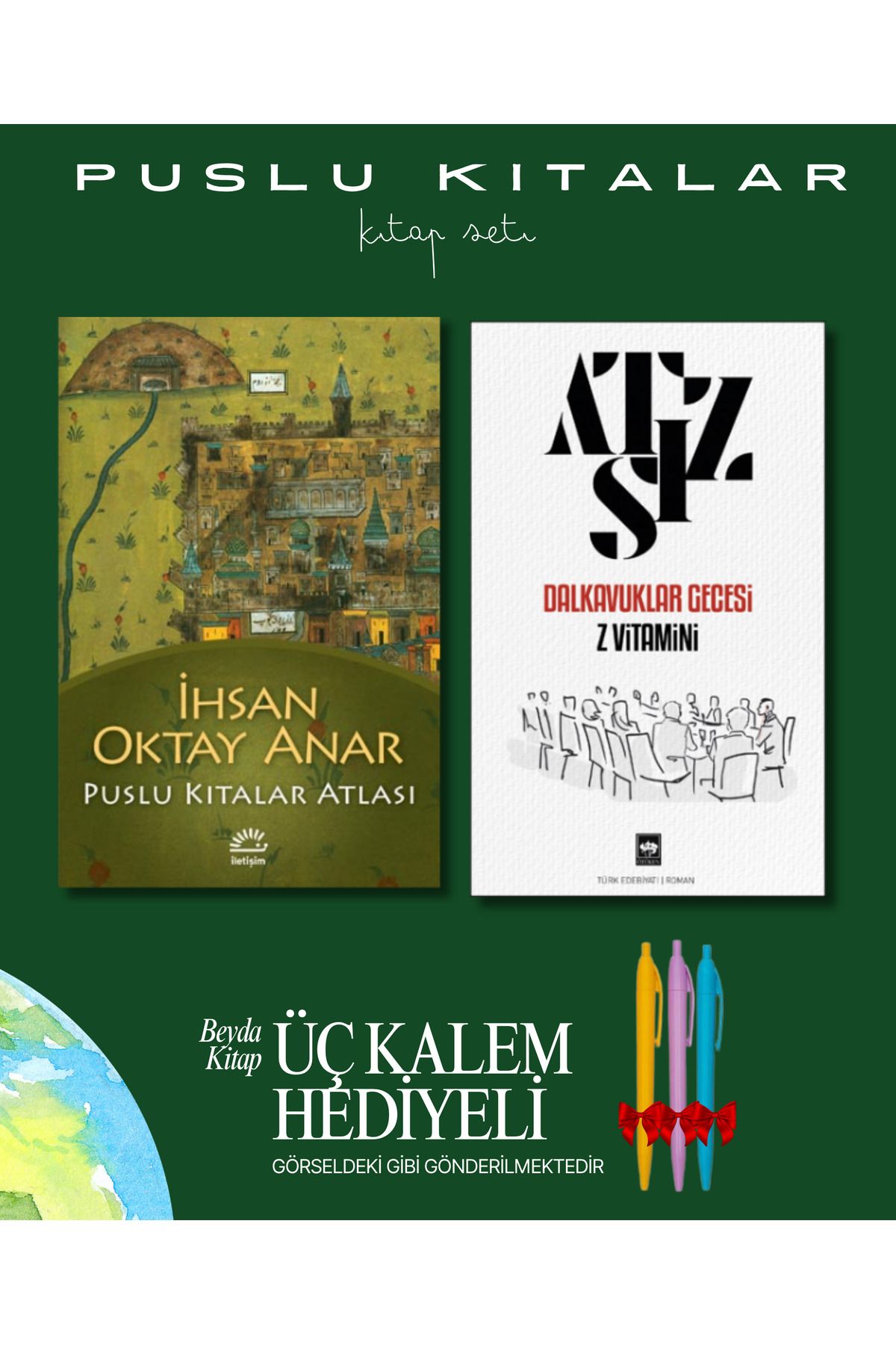 İletişim Yayınları Puslu Kıtalar Atlası - Dalkavuklar Gecesi - Kitap Seti - İhsan Oktay Anar - Kalem Hediyeli