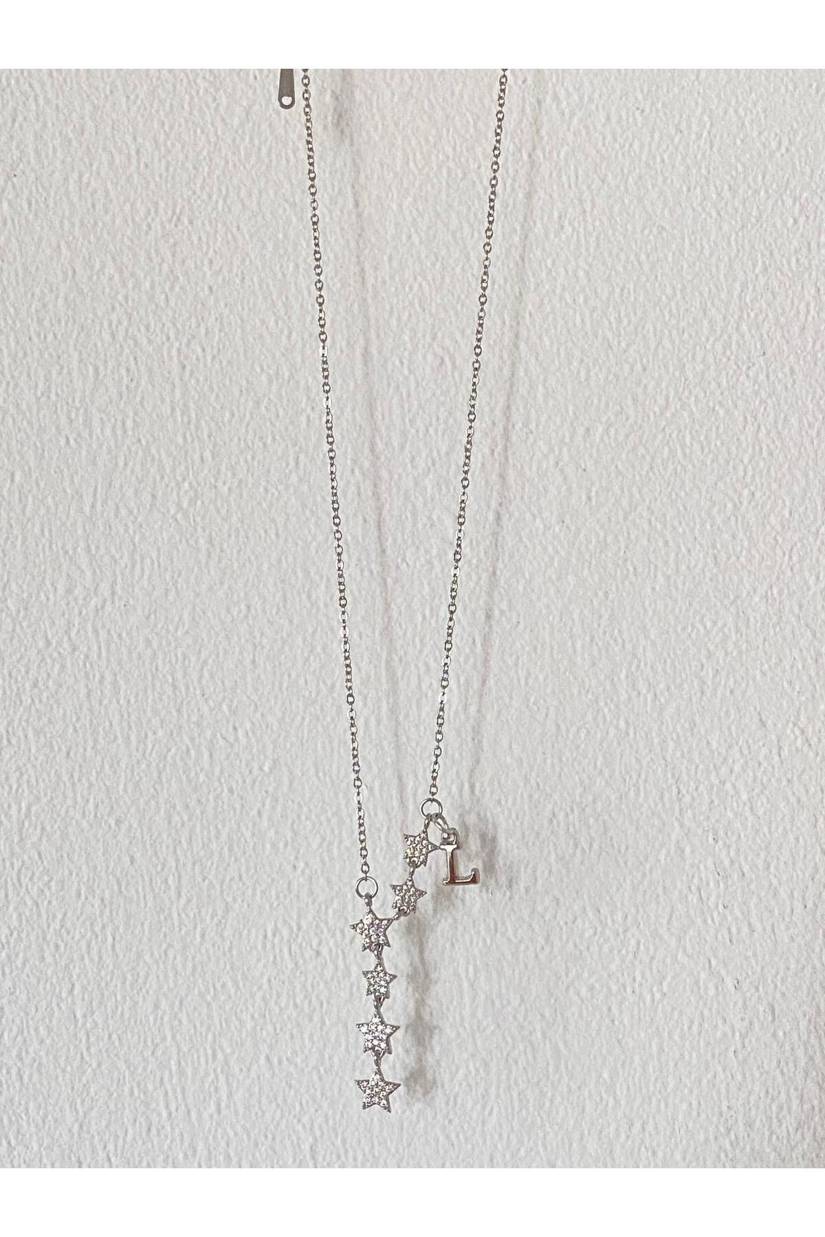 bijoux uniques Kayan Yıldız L Harfli Çelik Kolye