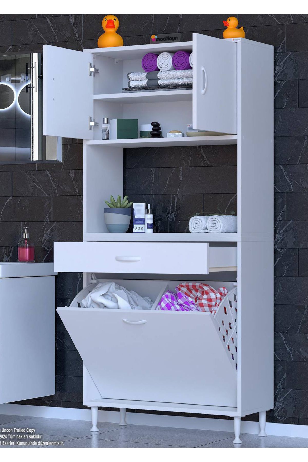 Modilayn 75x173x32,5 cm 1 Çekmece 2 Göz Sepetli ve 3 Raf Organizatör Mutfak Dolabı Çok Amaçlı Dolap