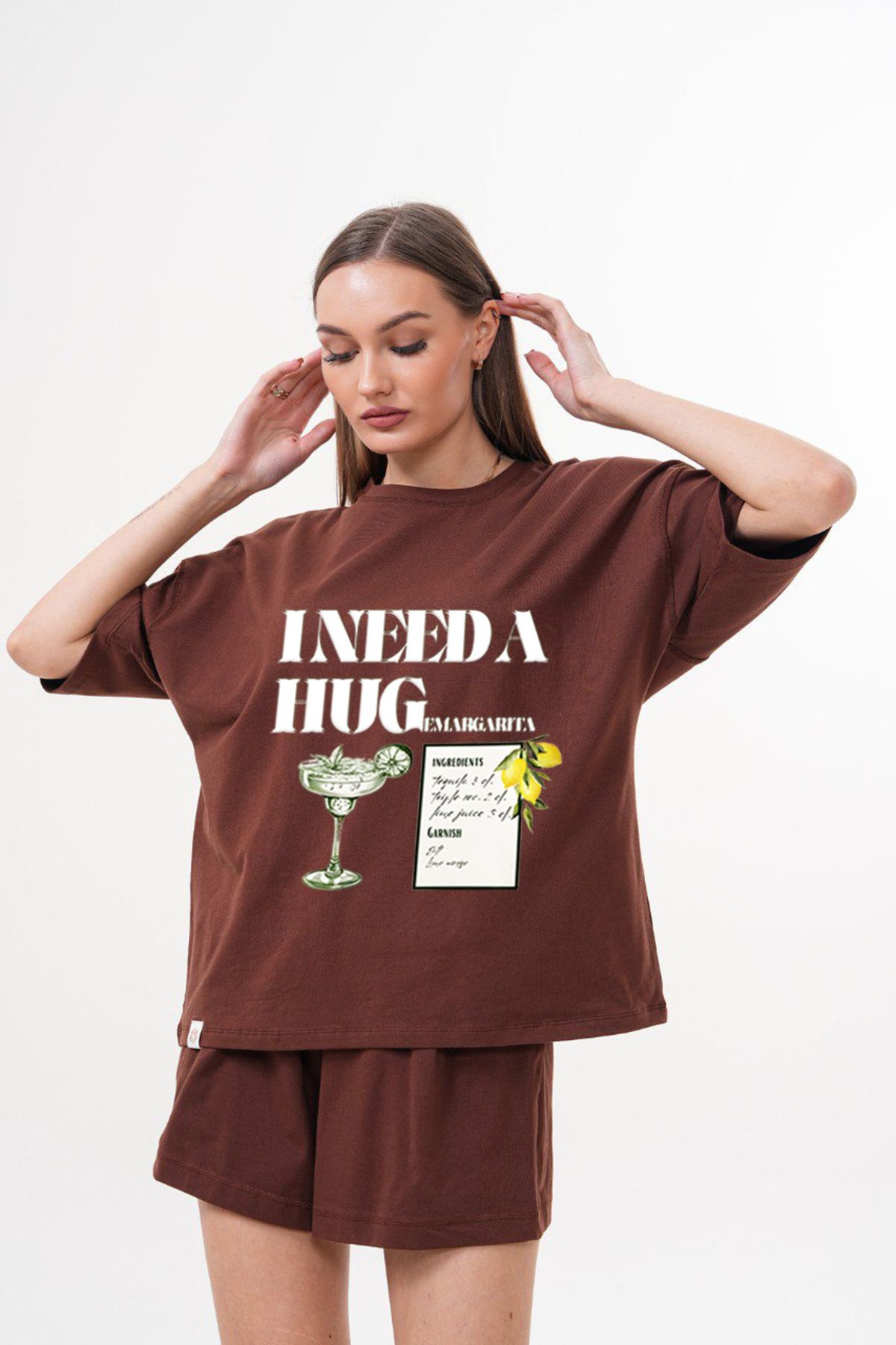 JANSO GROUP -KADIN BASKILI -İ Need- KISA KOLLU TSHIRT BÜYÜK BEDEN OVERSIZE PAMUKLU