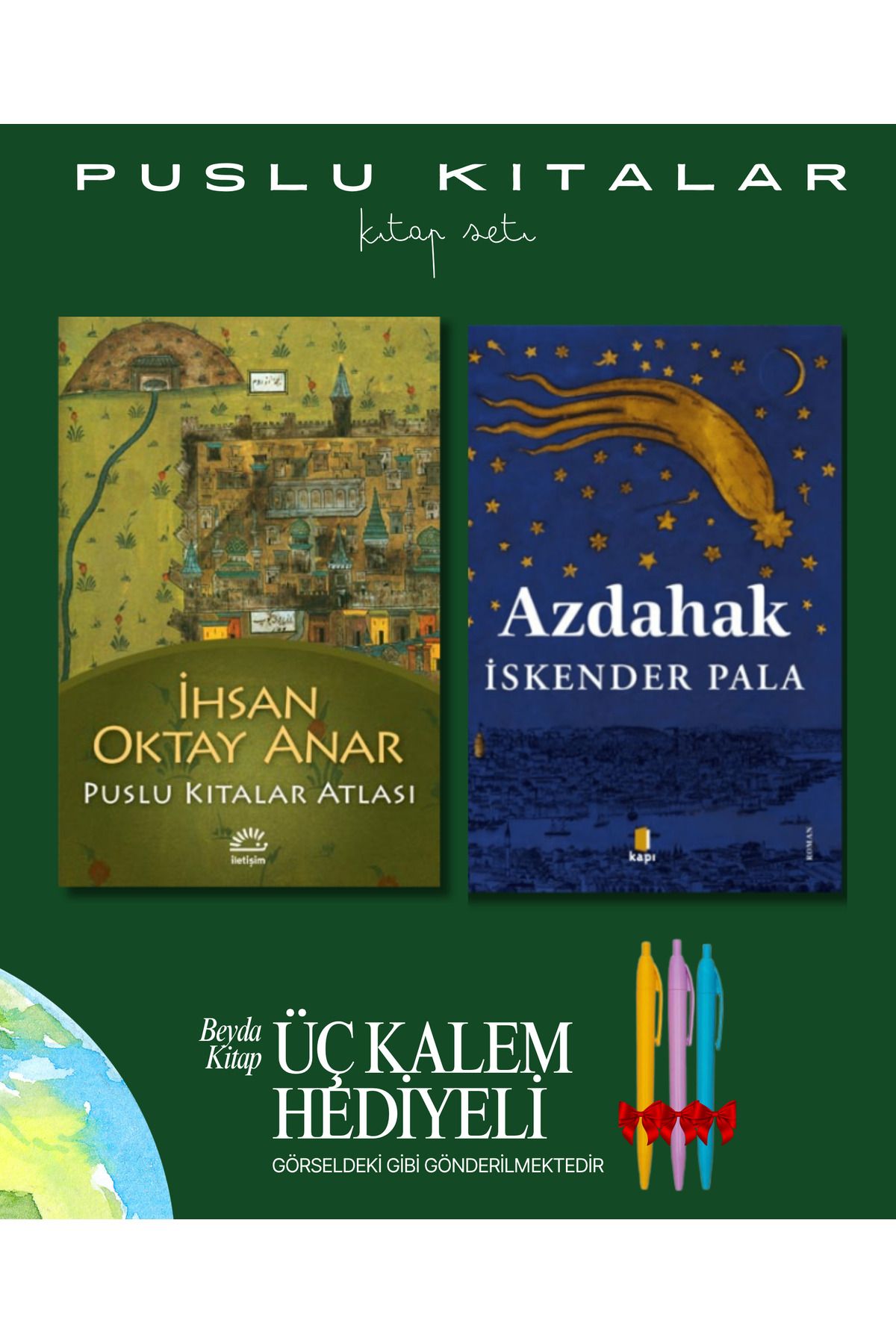 İletişim Yayınları Puslu Kıtalar Atlası - Azdahak - Kitap Seti - İhsan Oktay Anar - Kalem Hediyeli