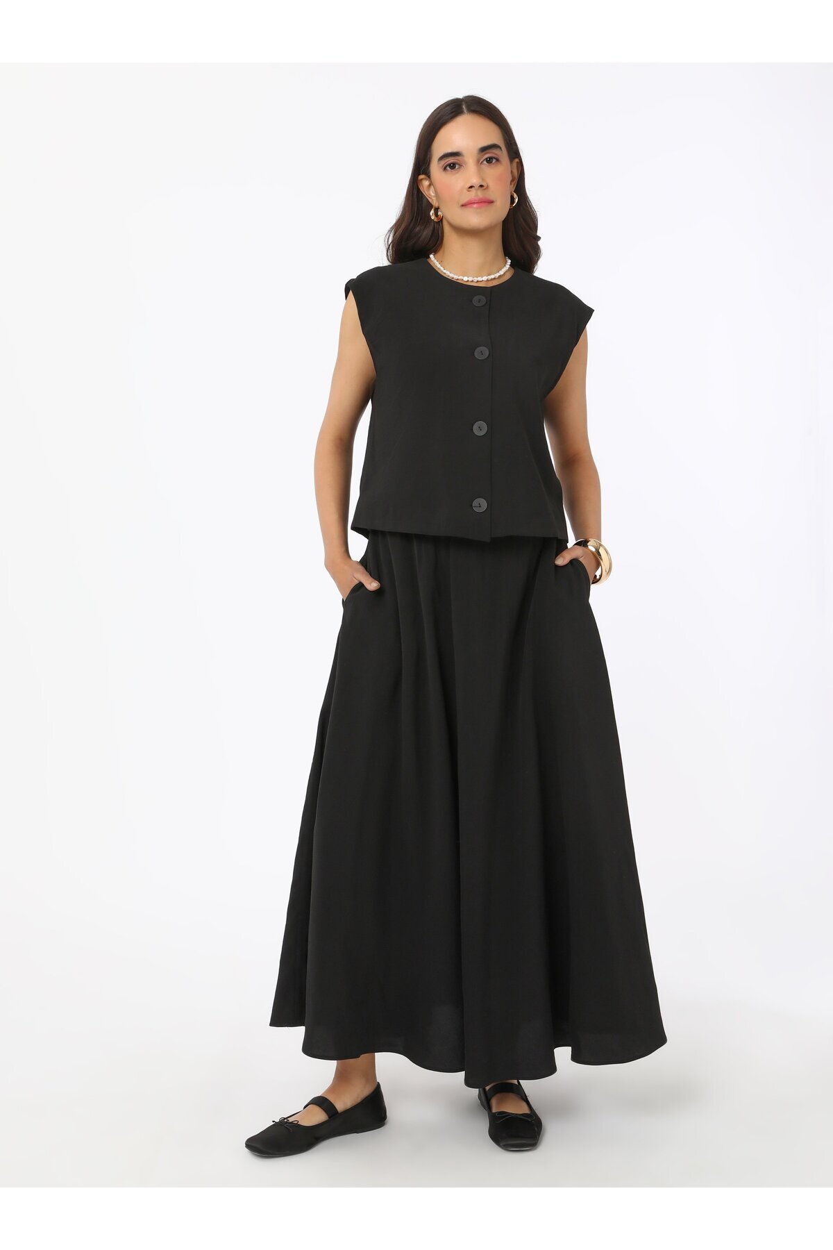 Refka-Modal Skirt Vest Double Suit - Black - Refka 5