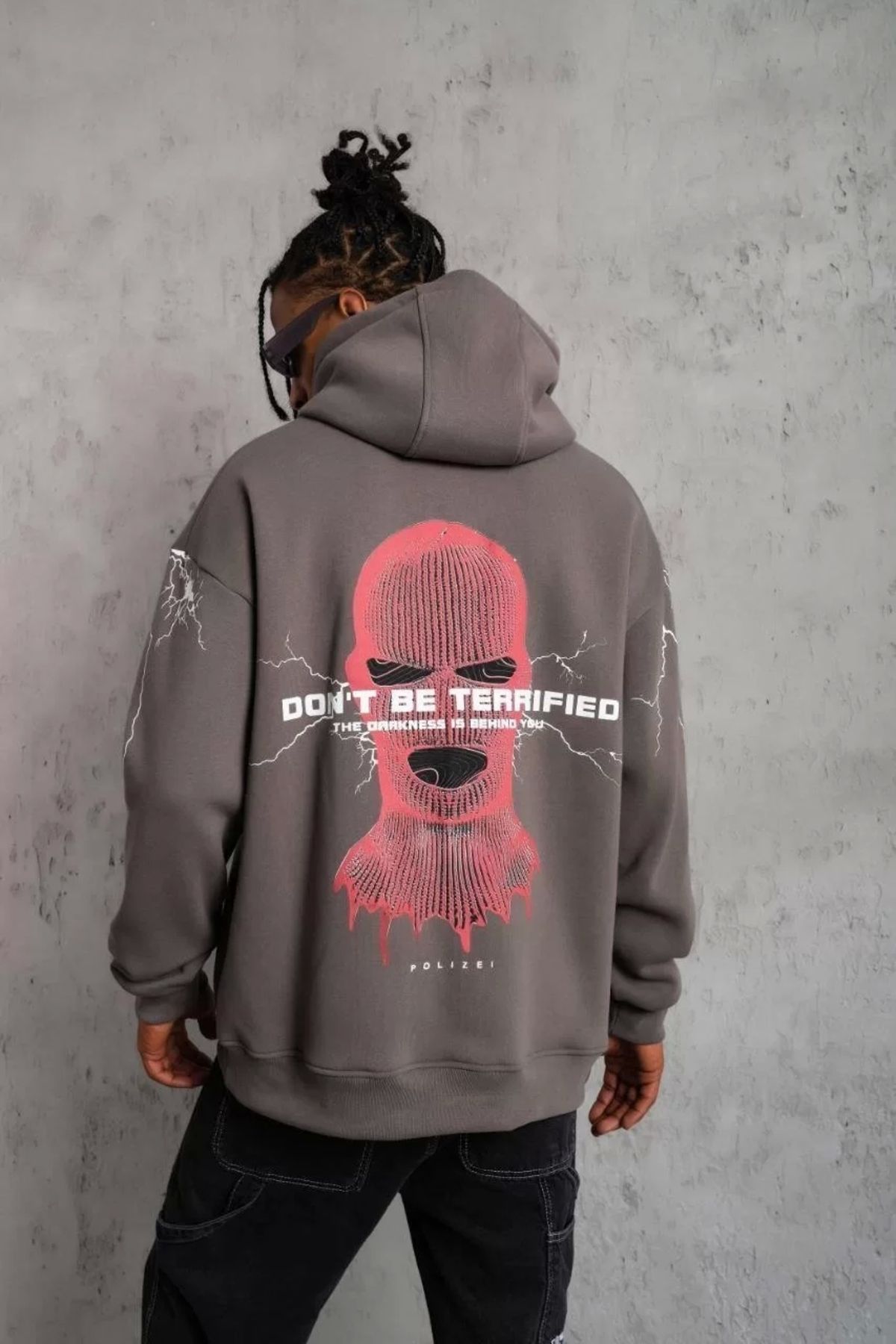 Robahood Erkek Maske Baskılı Kapüşonlu Sweat - Gri