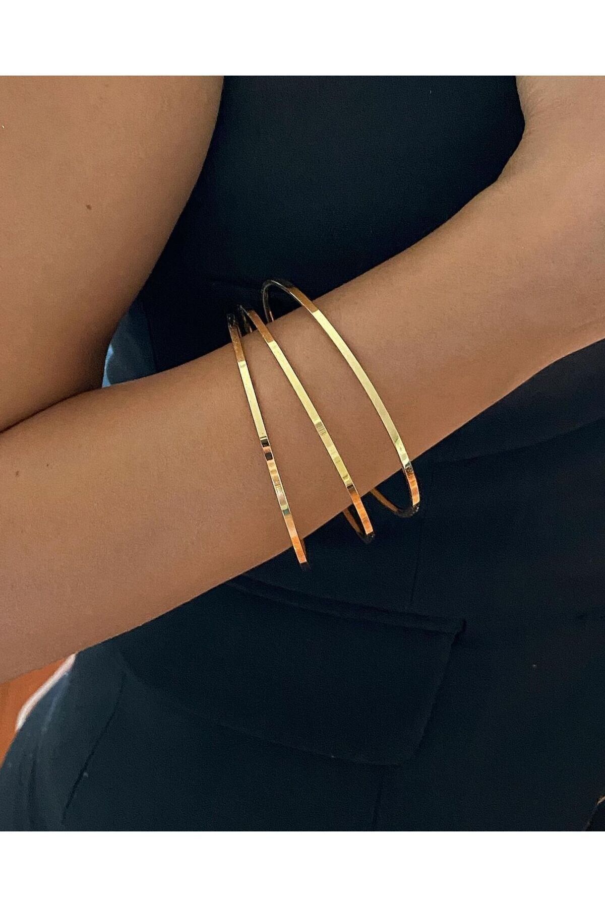 stainles steel Gold Renk Çelik 3 Adet İnce Ajda Bilezik