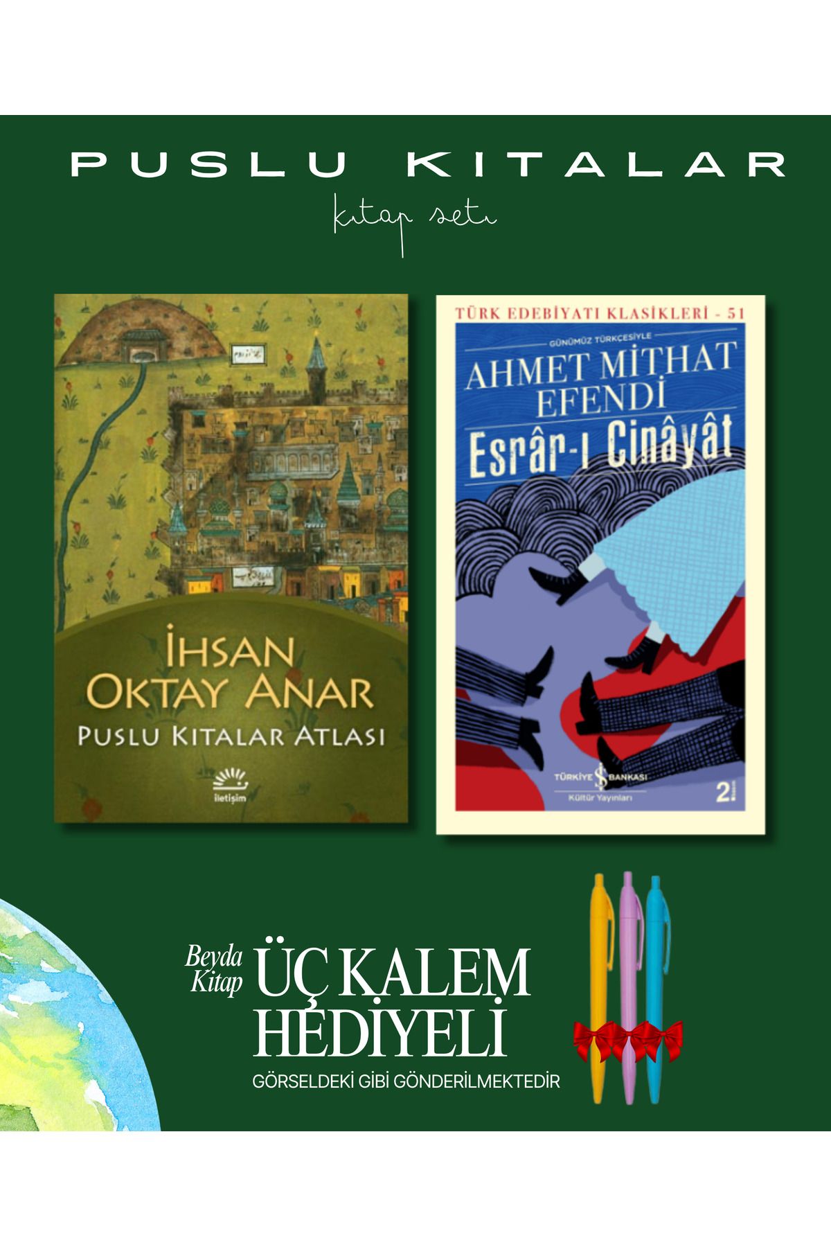 İletişim Yayınları Puslu Kıtalar Atlası - Esrar-ı Cinayat - Kitap Seti - İhsan Oktay Anar - Kalem Hediyeli
