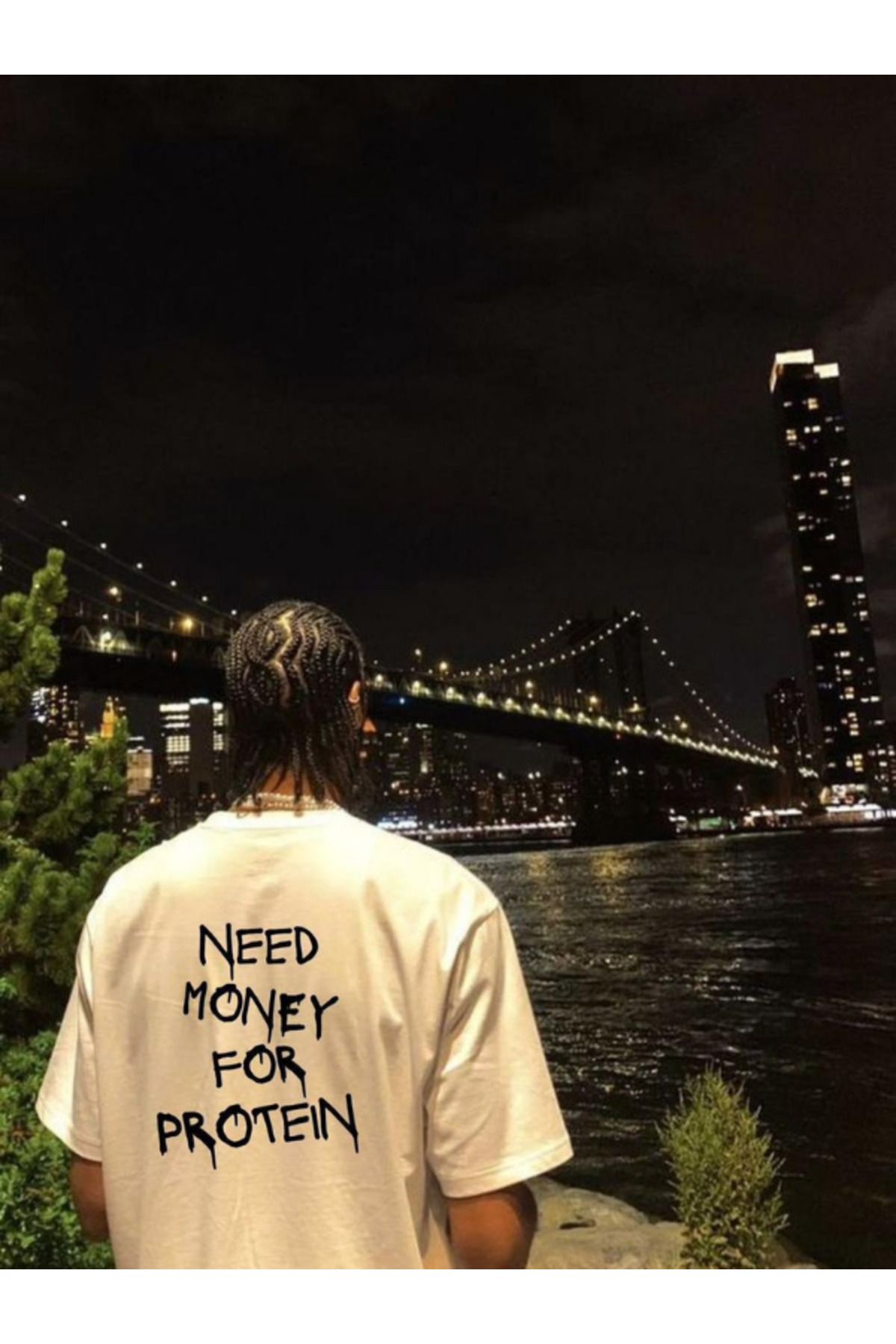 DEEFWEAR DREICH NEED MONEY FOR PROTEIN BASKILI BEYAZ TSHIRT