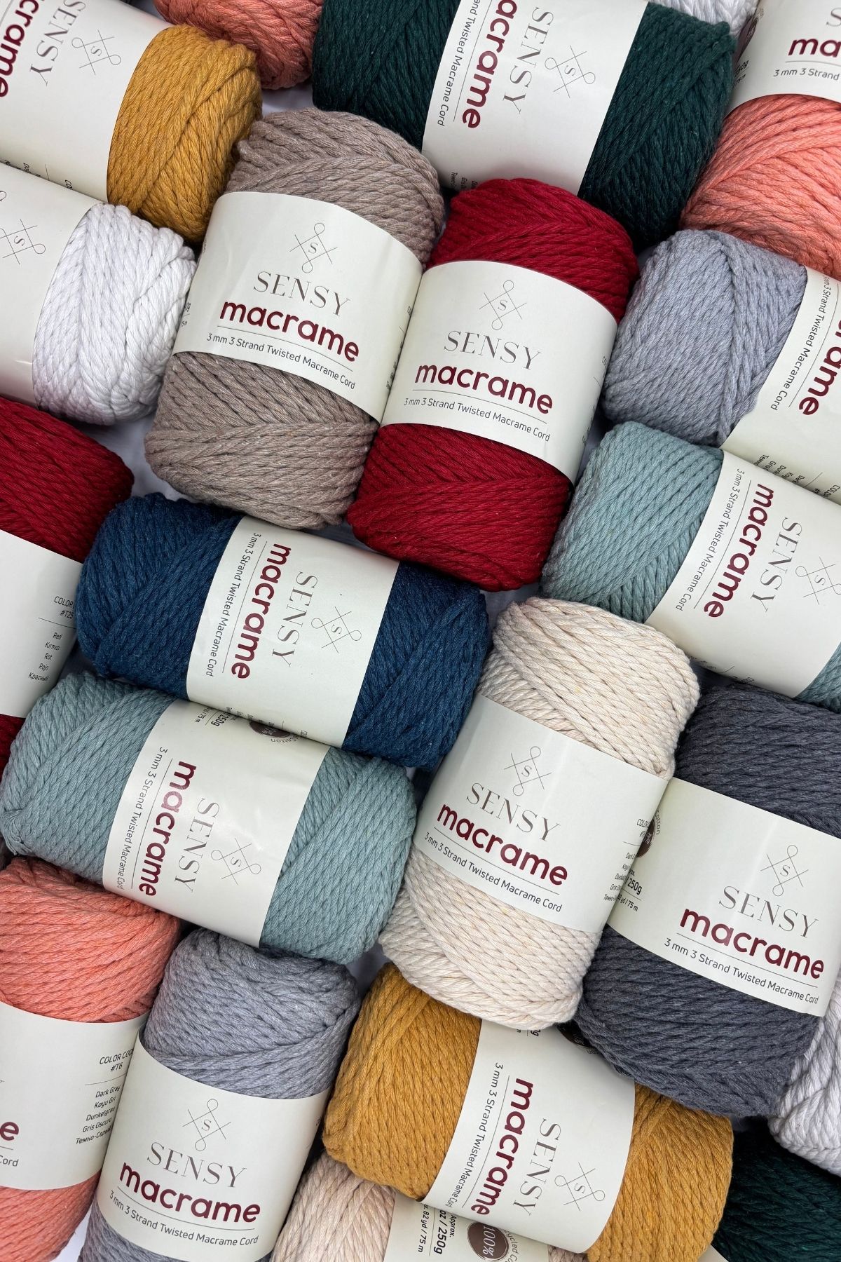SENSY-Three Twist 250 Grams Cotton Checked Macrame Macrame Rope Hobby Floss 3 Twist Red 6