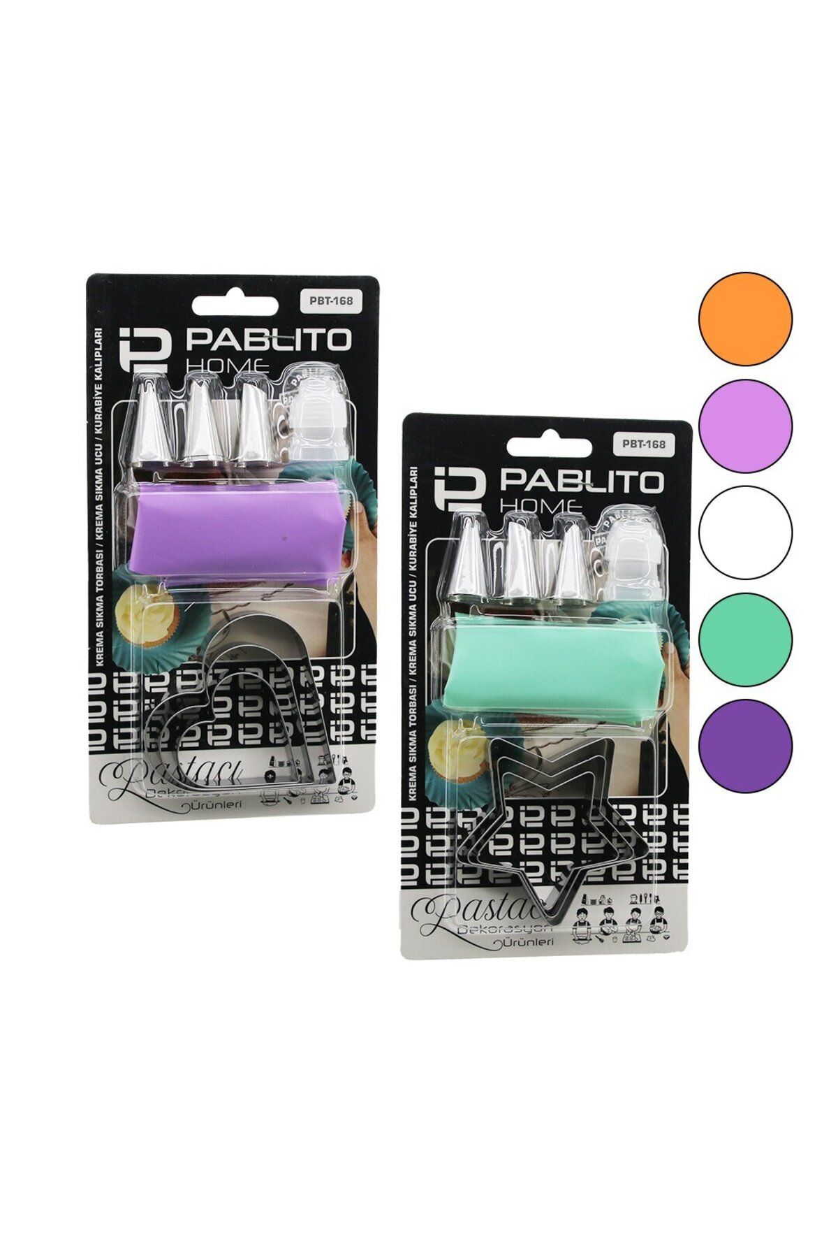 Zayla 8PCS PASTA SÜSLEME DEKORASYON SETİ=KREMA TORBASI - METAL UÇ - KURABİYE KALIP=KALP-YILDIZ (5165)