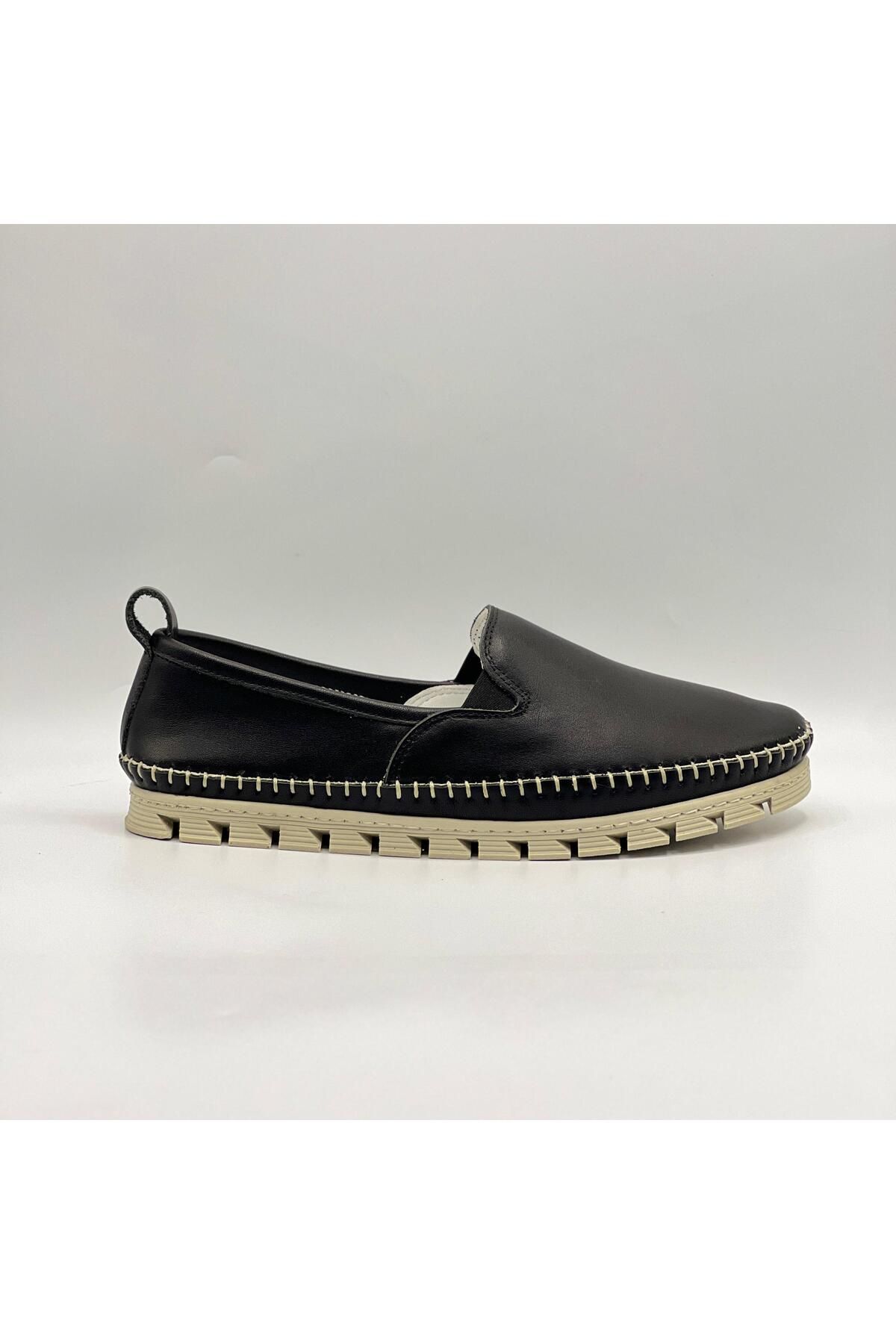 Ametist Flex Siyah Hakiki Deri Kadın Loafer