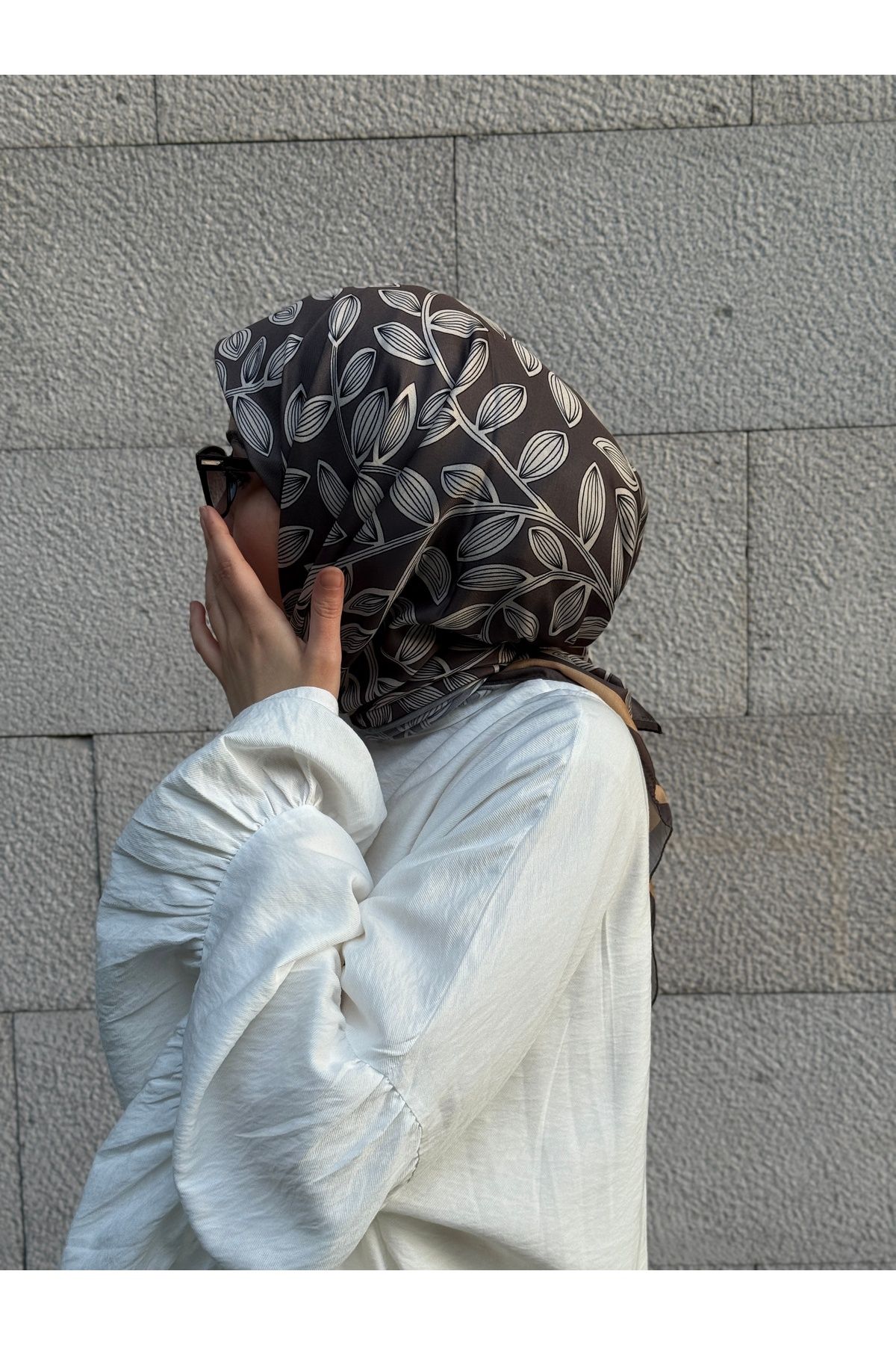 Qalortex Scarf Pamuklu Soft Yaprak Desen Eşarp-Küf Yeşil