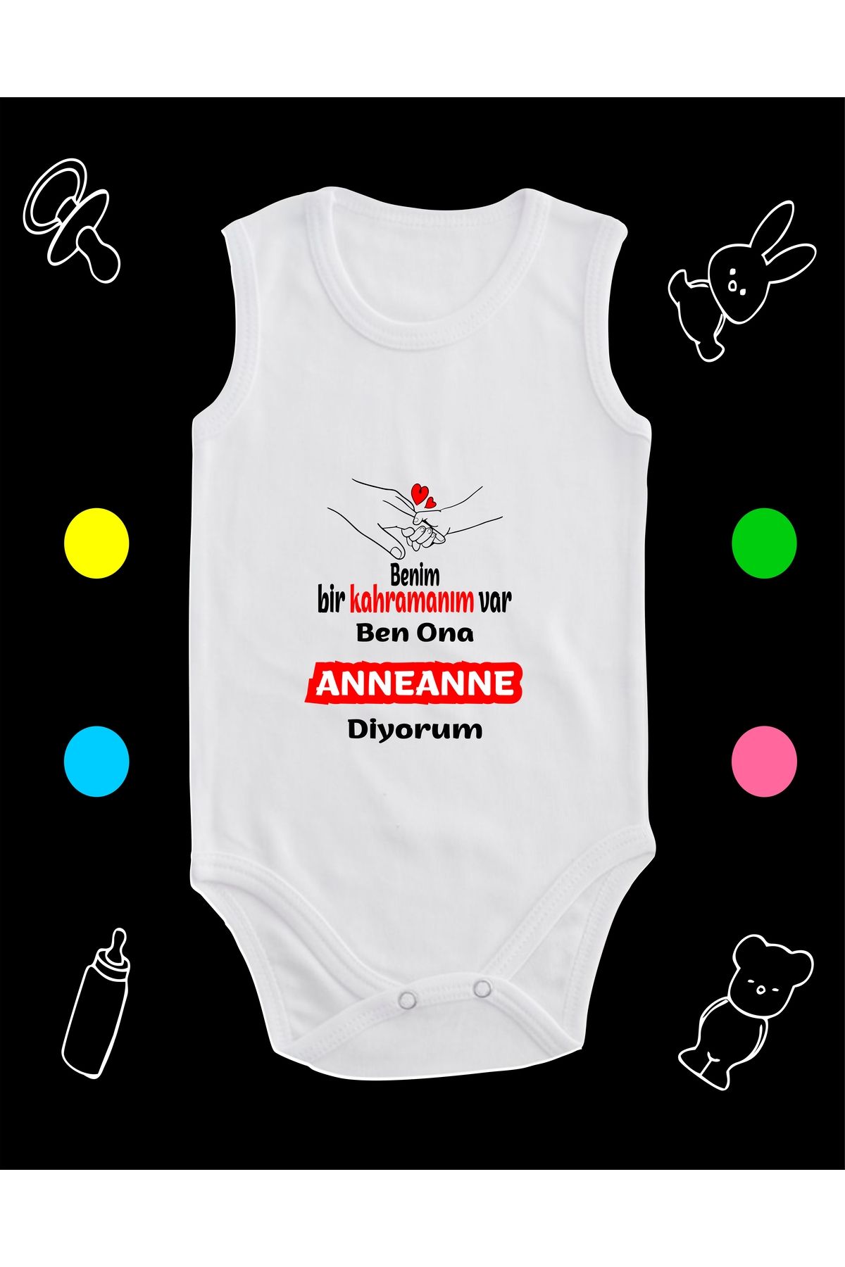 enmalife Pamuklu Bir Kahramanım Var Anneanne Diyorum Baskılı Penye Bebek Body Çıtçıtlı Badi Zıbın KVAND121
