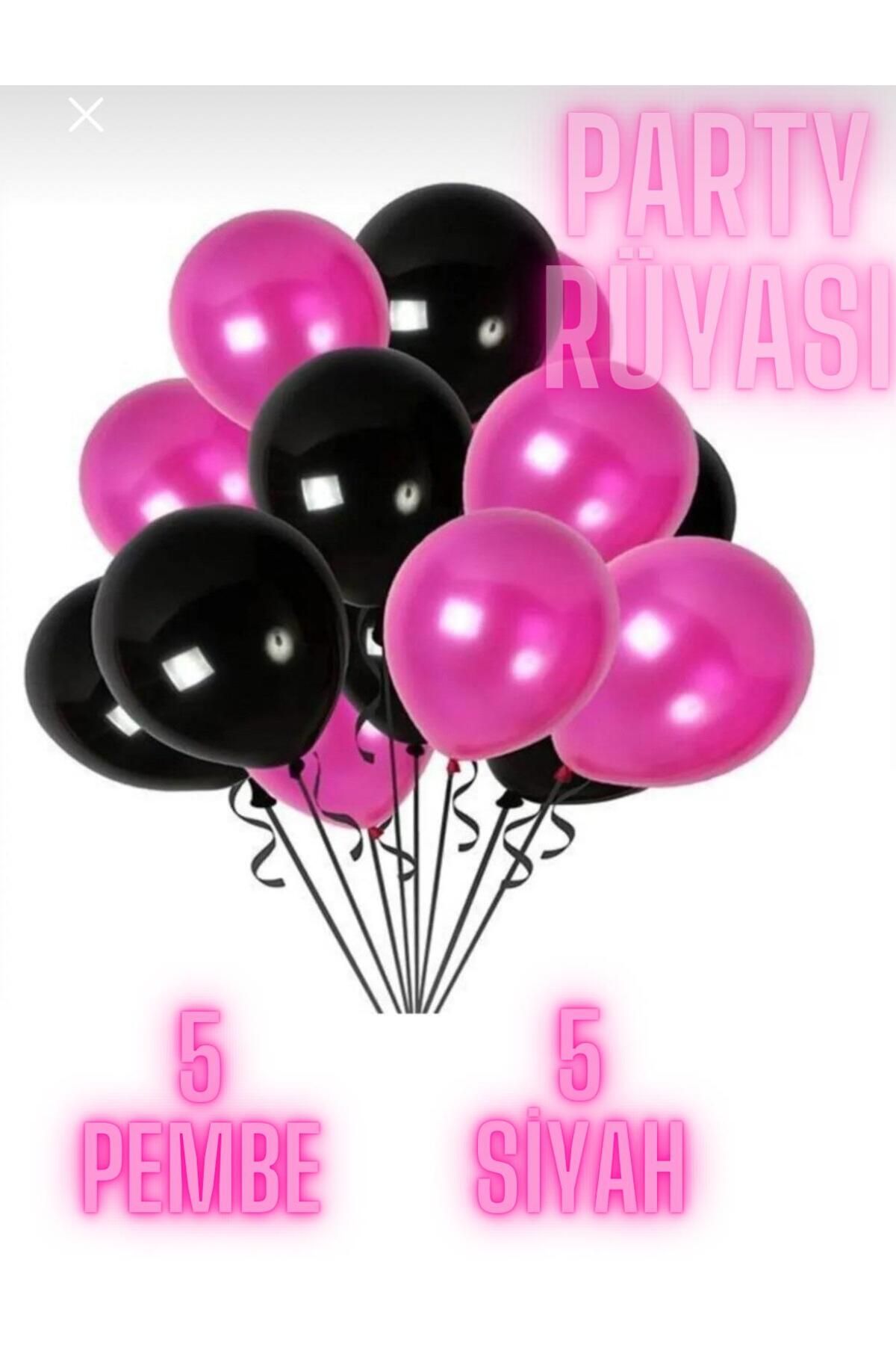 partyrüyası 10 Adet Pembe-Siyah BlackPink Temalı Düz Metalik Balon 12 Inç Metalik Ekstra Parlak Renk