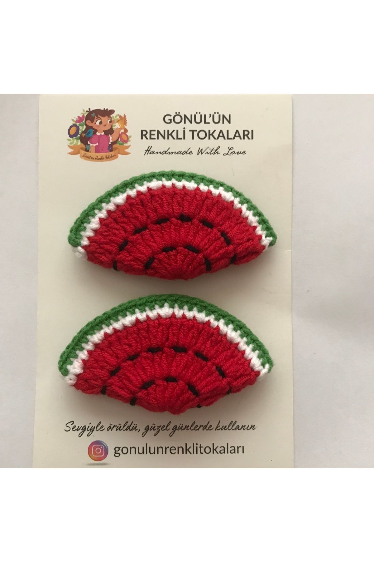 Gönülden Aksesuar 6cm oval gümüş metal çıt çıtlı el örgüsü renkler yeşil kırmızı karpuz dilimi toka