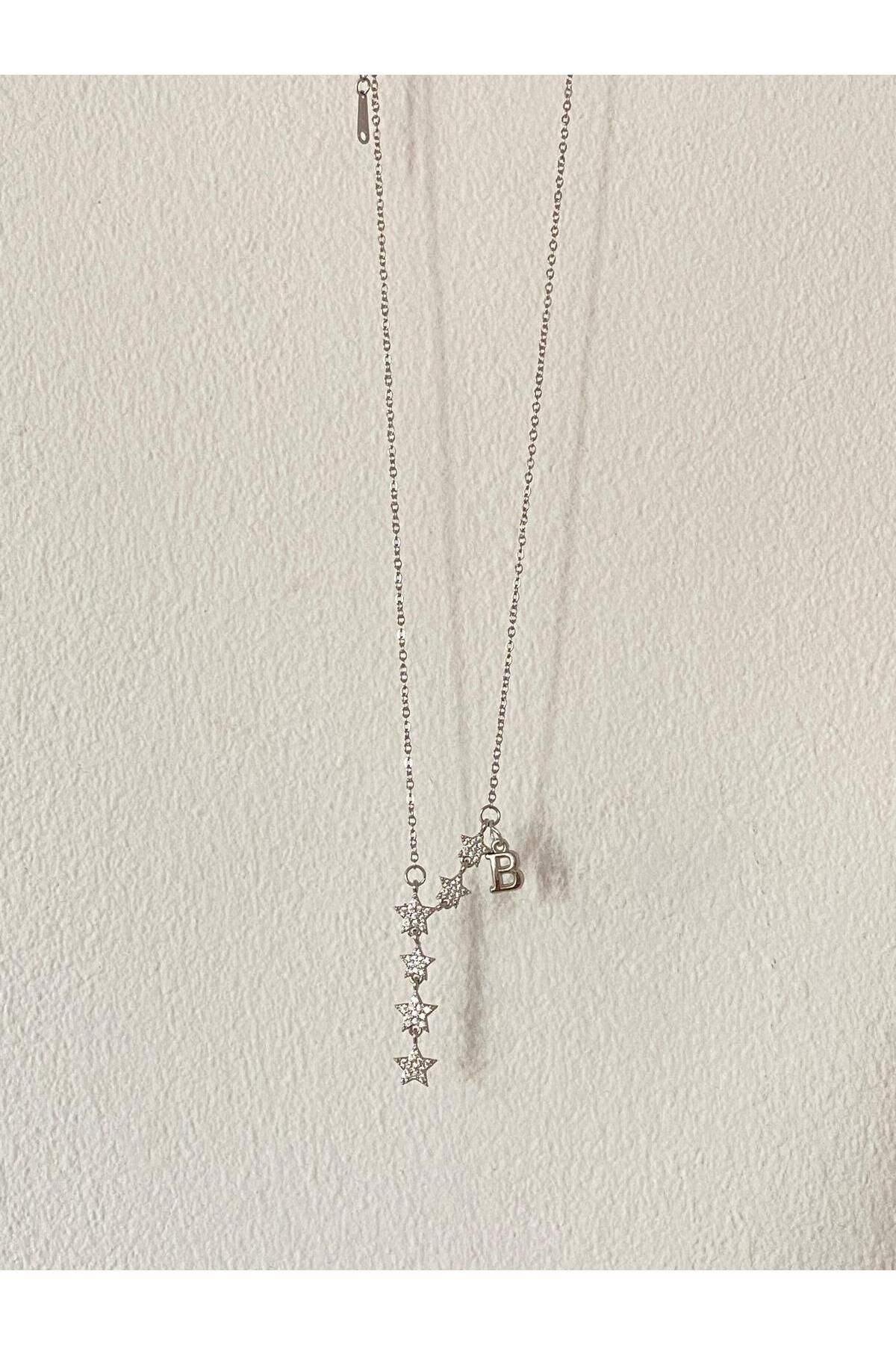 bijoux uniques Kayan Yıldız B Harfli Çelik Kolye