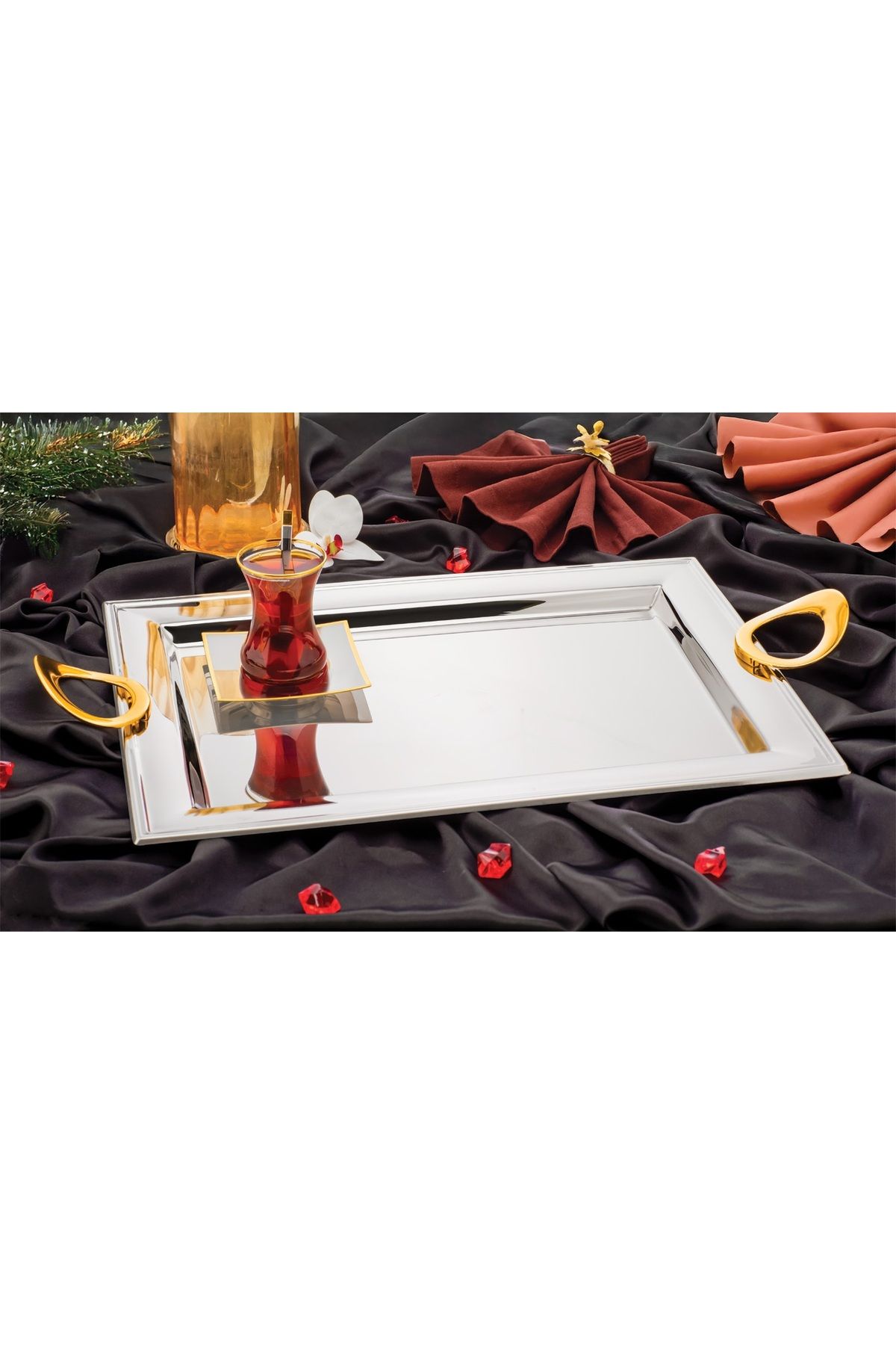 ÖZLİFE ALFA ÇAY Tepsi sade Gold