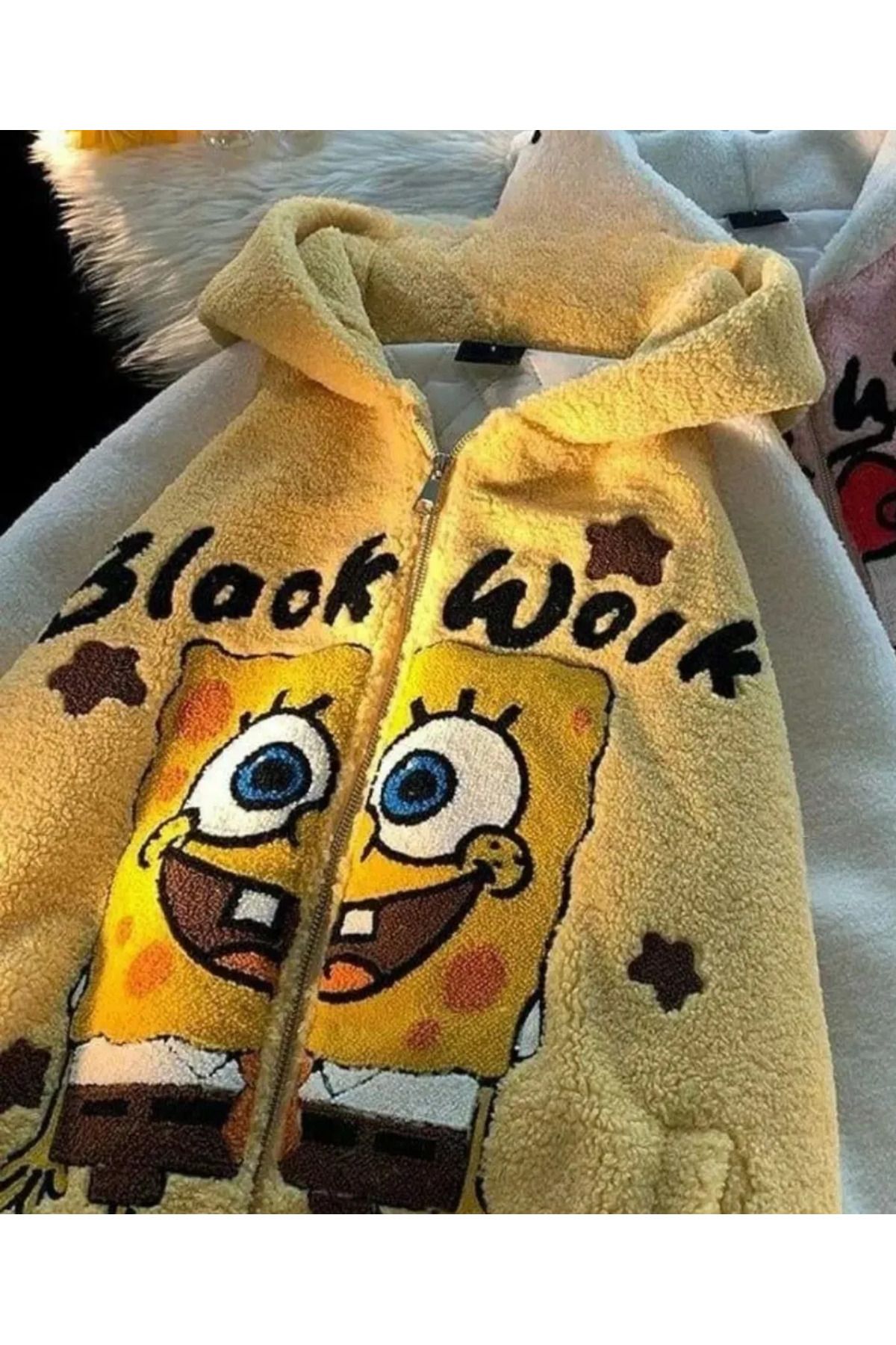 ÖZGESTORE Y2k Sponge Bob Yıldız Detaylı Peluş Ceket