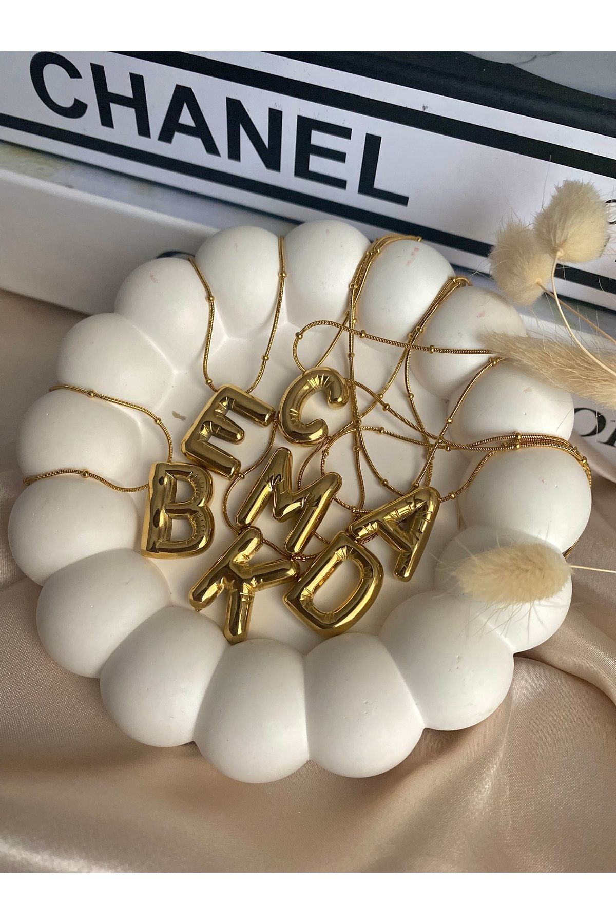 Moon Gold Balon Bubble Model Çelik Harf Kolye