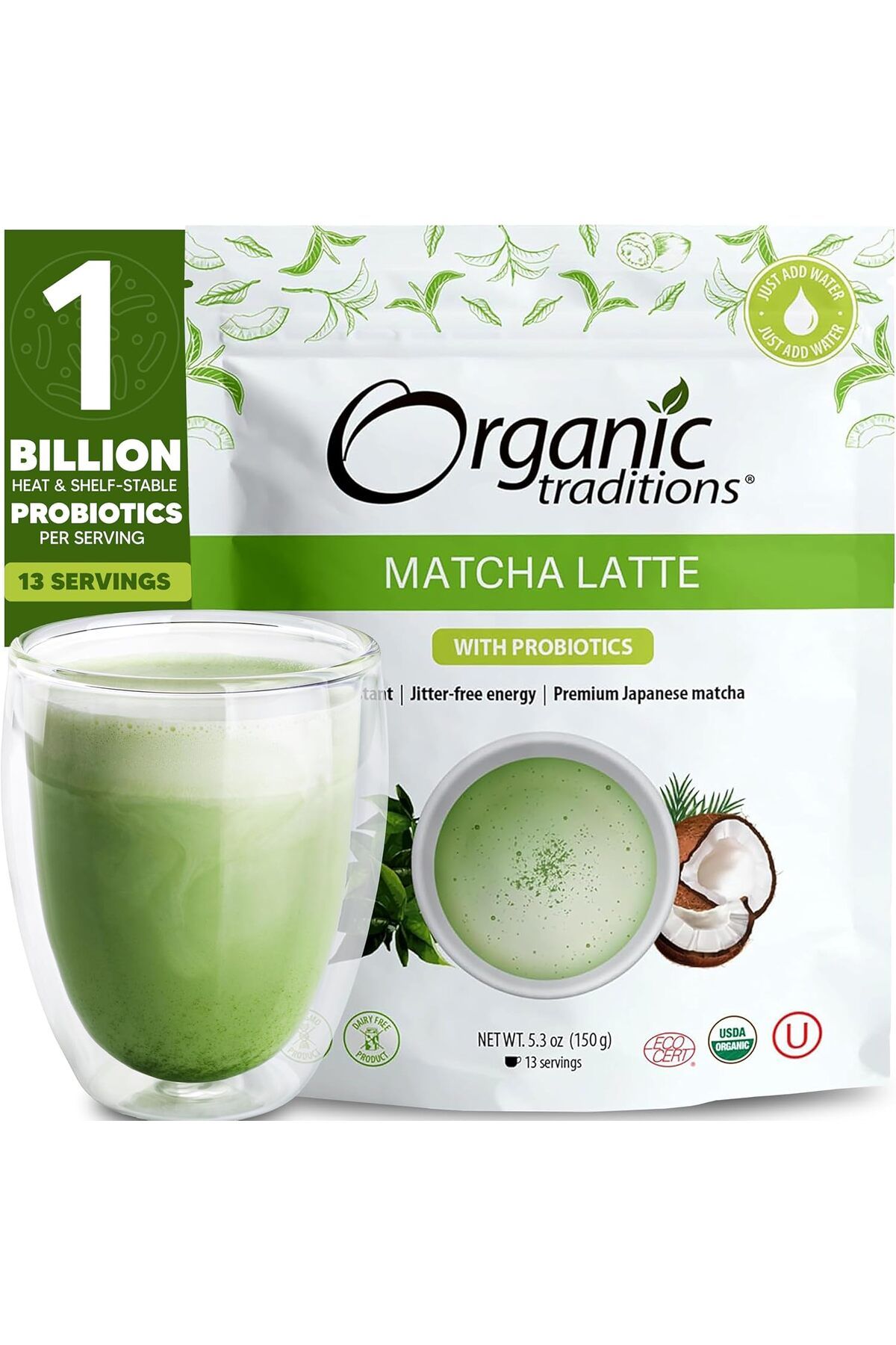 Organic Traditions Matcha Latte Probiyotikli 150 gr Jittersiz Enerji Premium Japon Matcha | GDO'suz