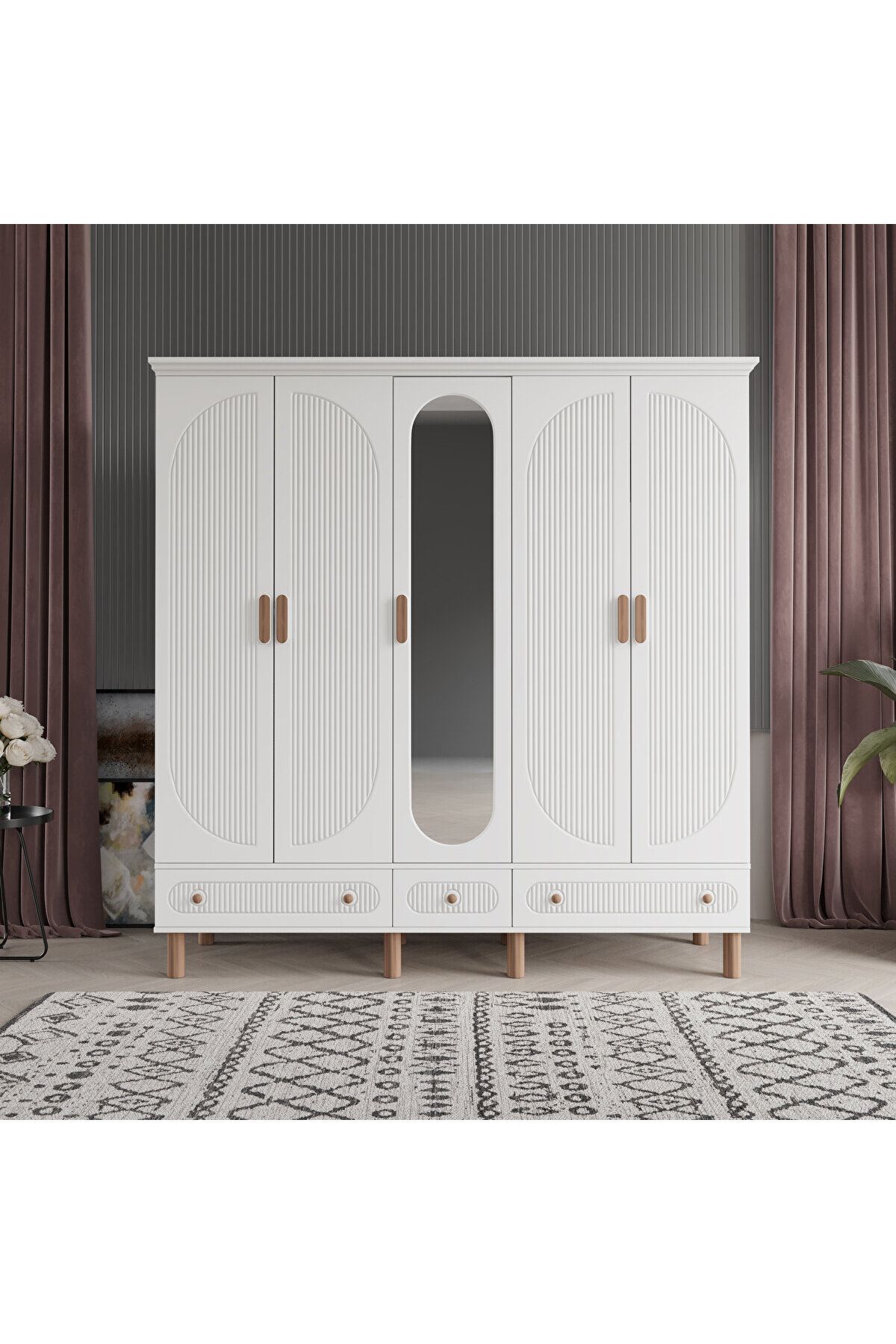 DRNHOME SOHO 5 KAPAKLI BEYAZ GARDIROP TAMAMI MDF