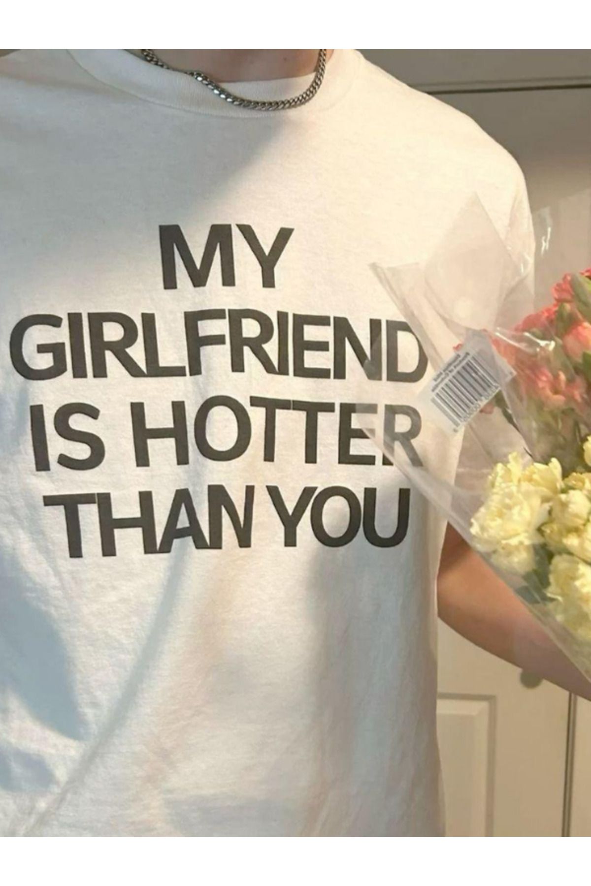 DEEFWEAR DREICH MY GIRLFRIEND HOTTER THAN YOU BASKILI BEYAZ TSHIRT