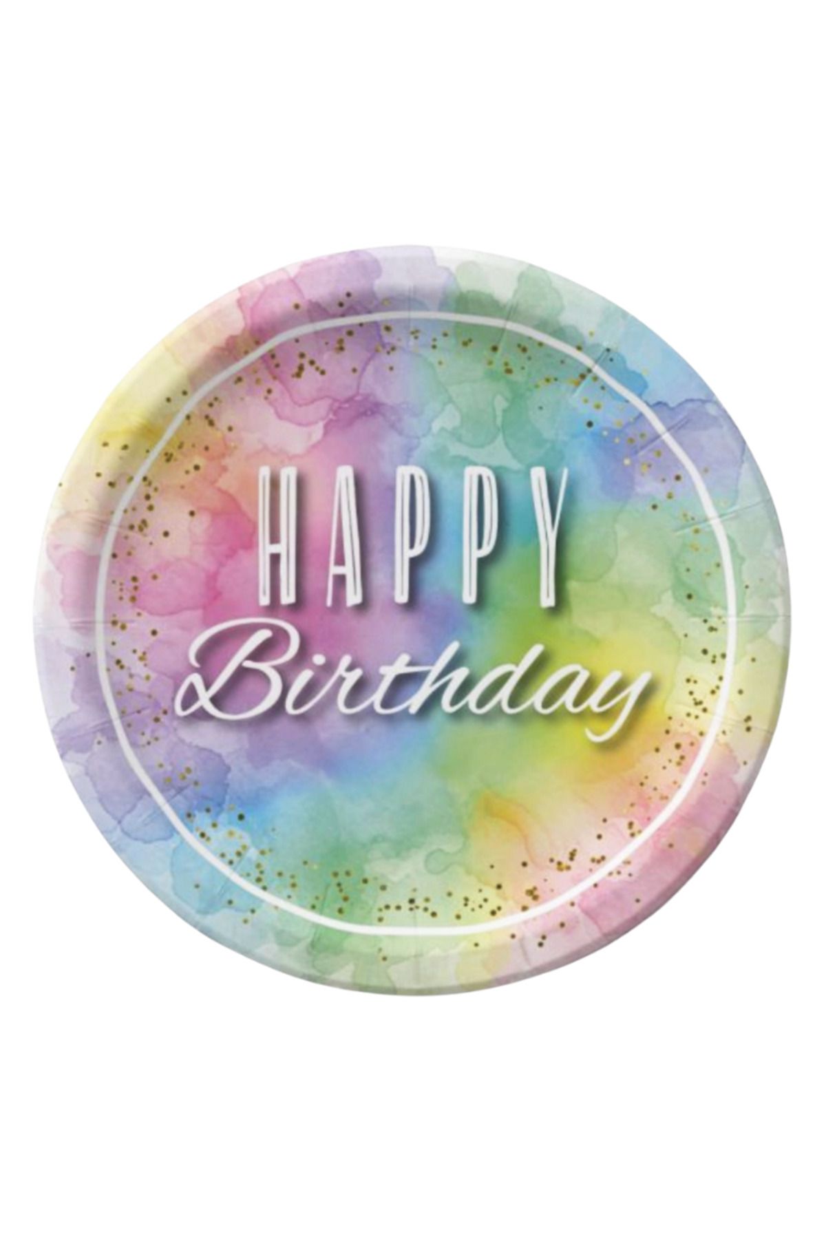 kidspartim Makaron Happy Birthday Baskılı Karton Tabak 23 cm 8 Adet