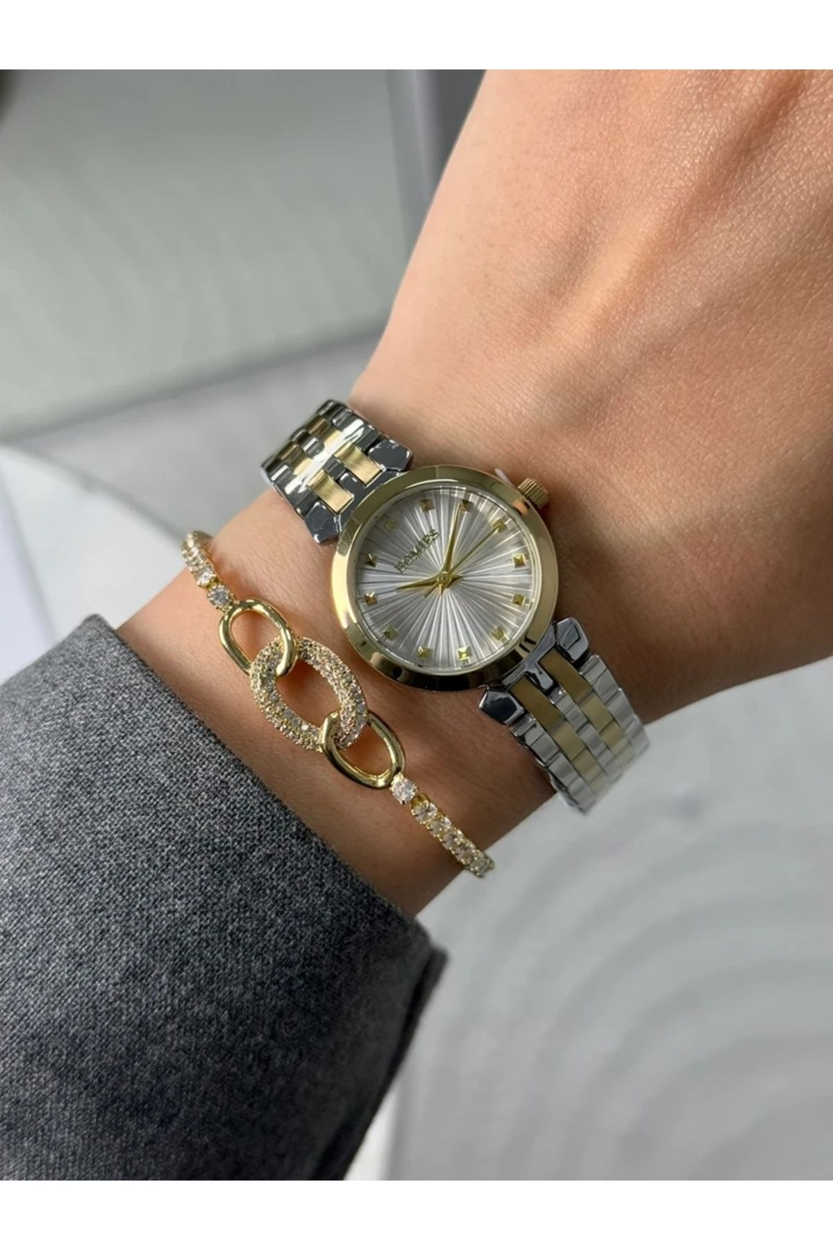 Homies Garantili Premium Kadın Kol Saati Gold-Gümüş (Beyaz Kadran) RSHMS-221