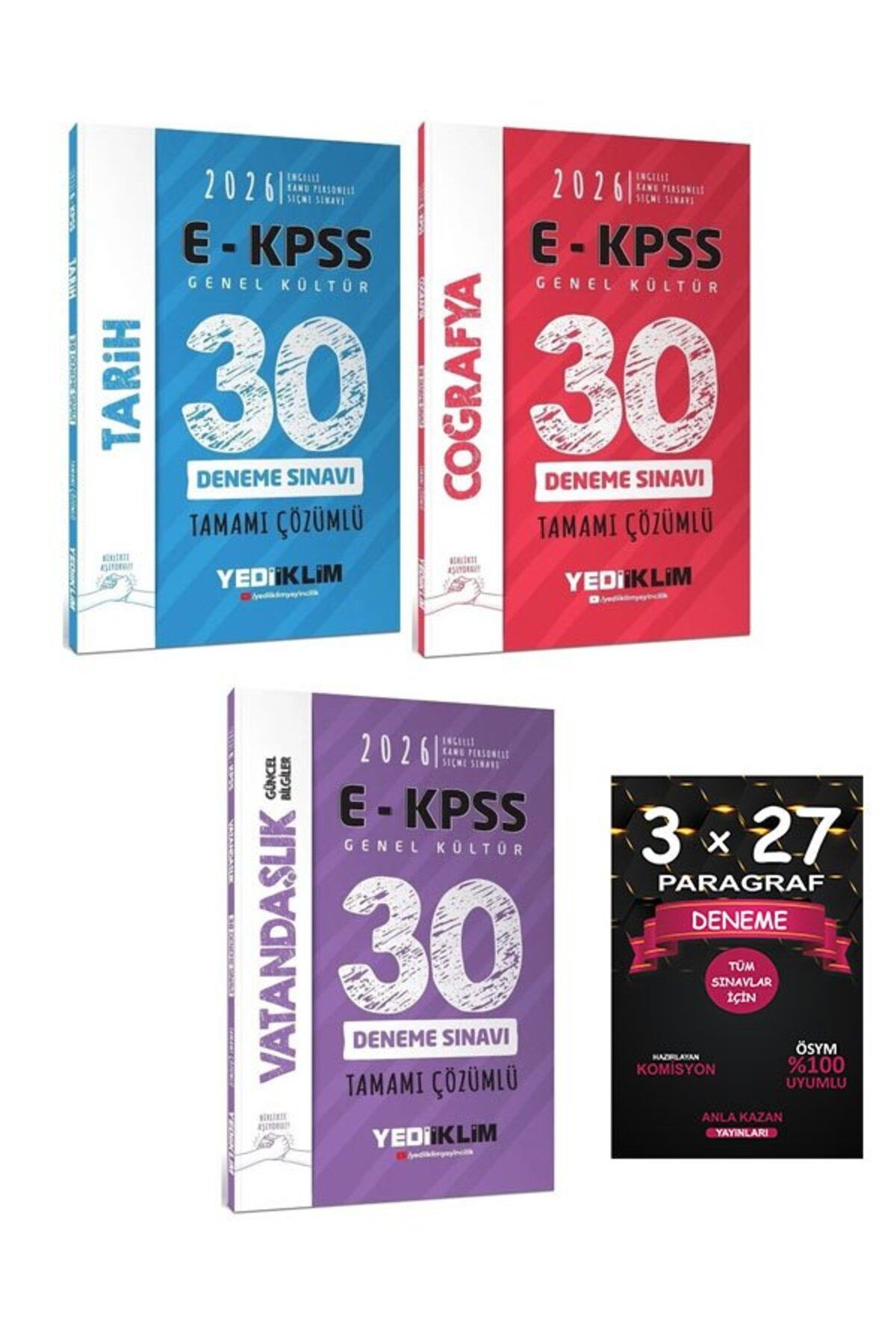 Anla Kazan Yayınları Yediiklim 2026 EKPSS Tarih + Coğrafya + Vatandaşlık 90 Deneme 3 lü Set+AnlaKAzan PAragraf
