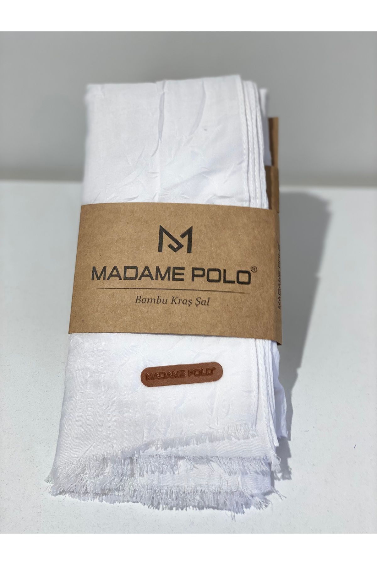 Perla Scarf & More Madame Polo Bambu Kıraş Şal - [Beyaz] (70x200 cm)