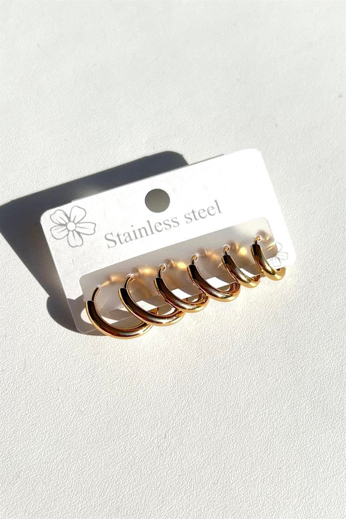 stainles steel 6'lı Altın Renk Çelik Halka Küpe Set