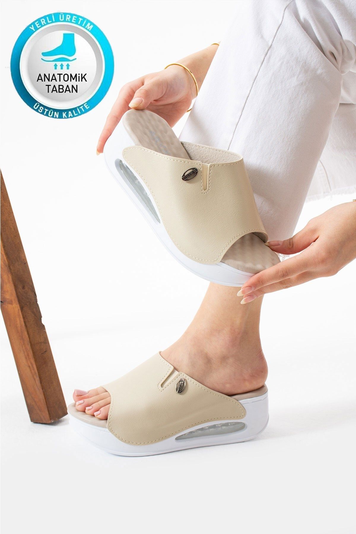 AlbiShoes Elina Kadın Yüksek Dolgu Topuk Air Taban 5 CM Medikal Yumuşak Rahat Günlük Kadın Terlik