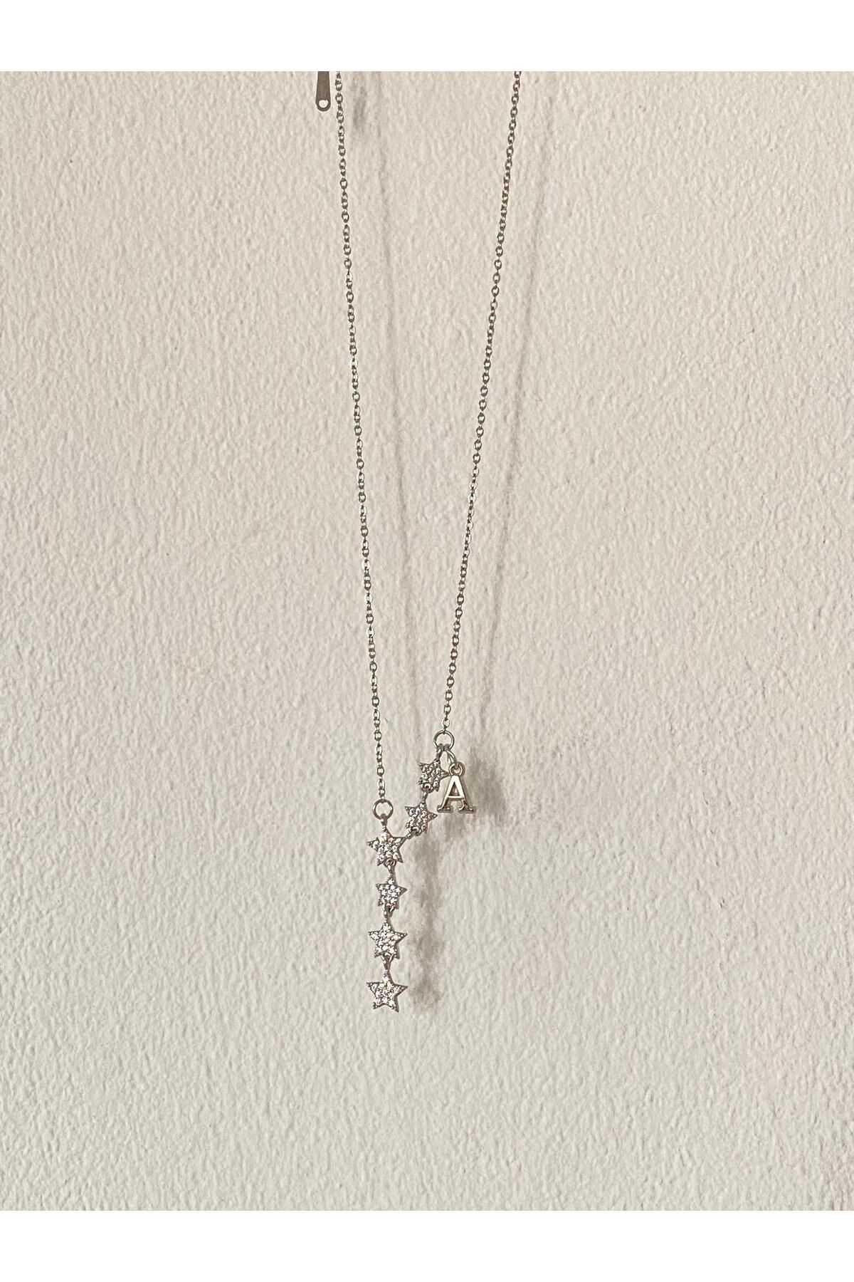 bijoux uniques Kayan Yıldız A Harfli Çelik Kolye