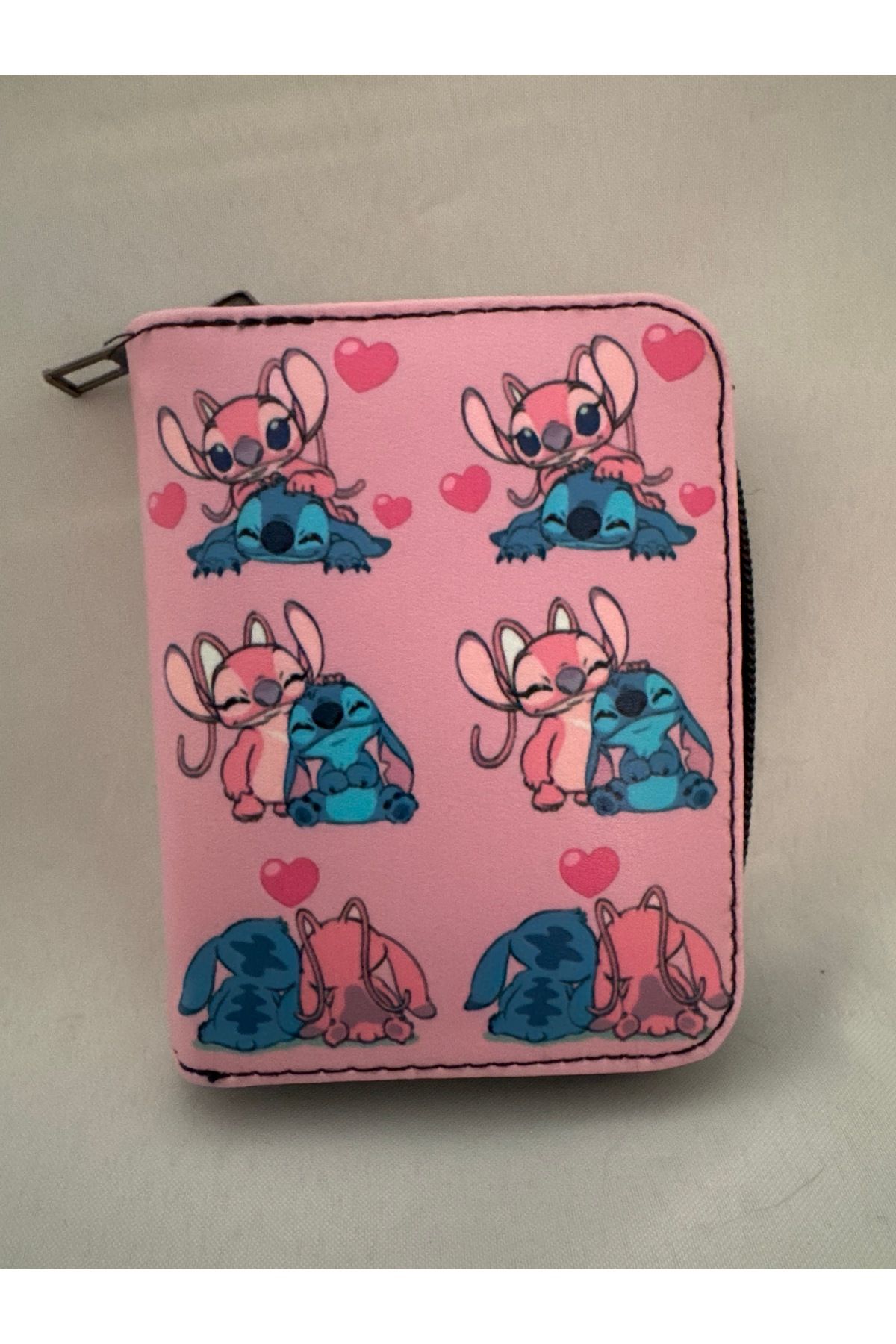 facnspt 💗 Pembe Stitch Desenli Fermuarlı Kadın Cüzdanı 💗