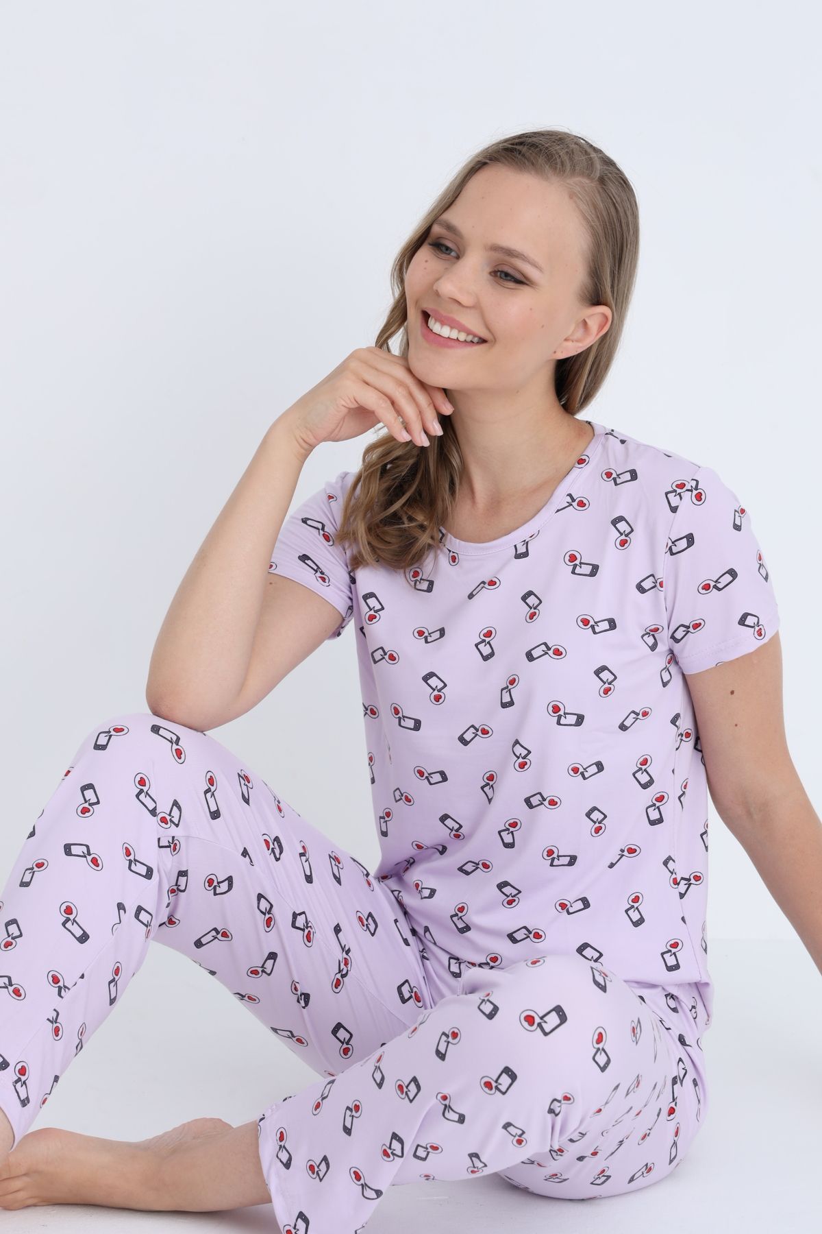 STELLAPİNK Kadın Likralı Pijama Takımı