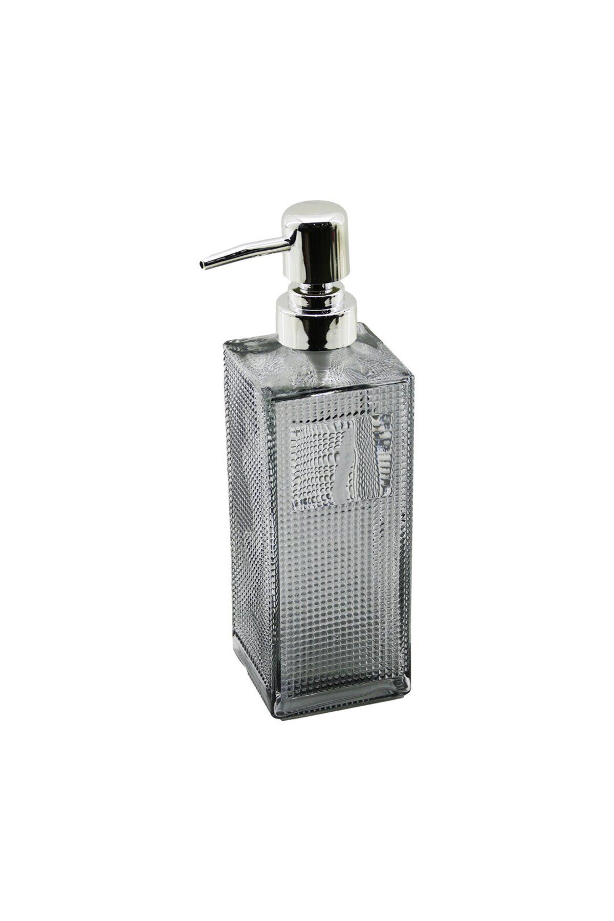 Emperium CAM KARE - ŞEFFAF ŞİŞE--BUZLU NOKTA DESEN SIVI SABUNLUK 450ML GÜMÜŞ PLASTİK POMPA (5122)