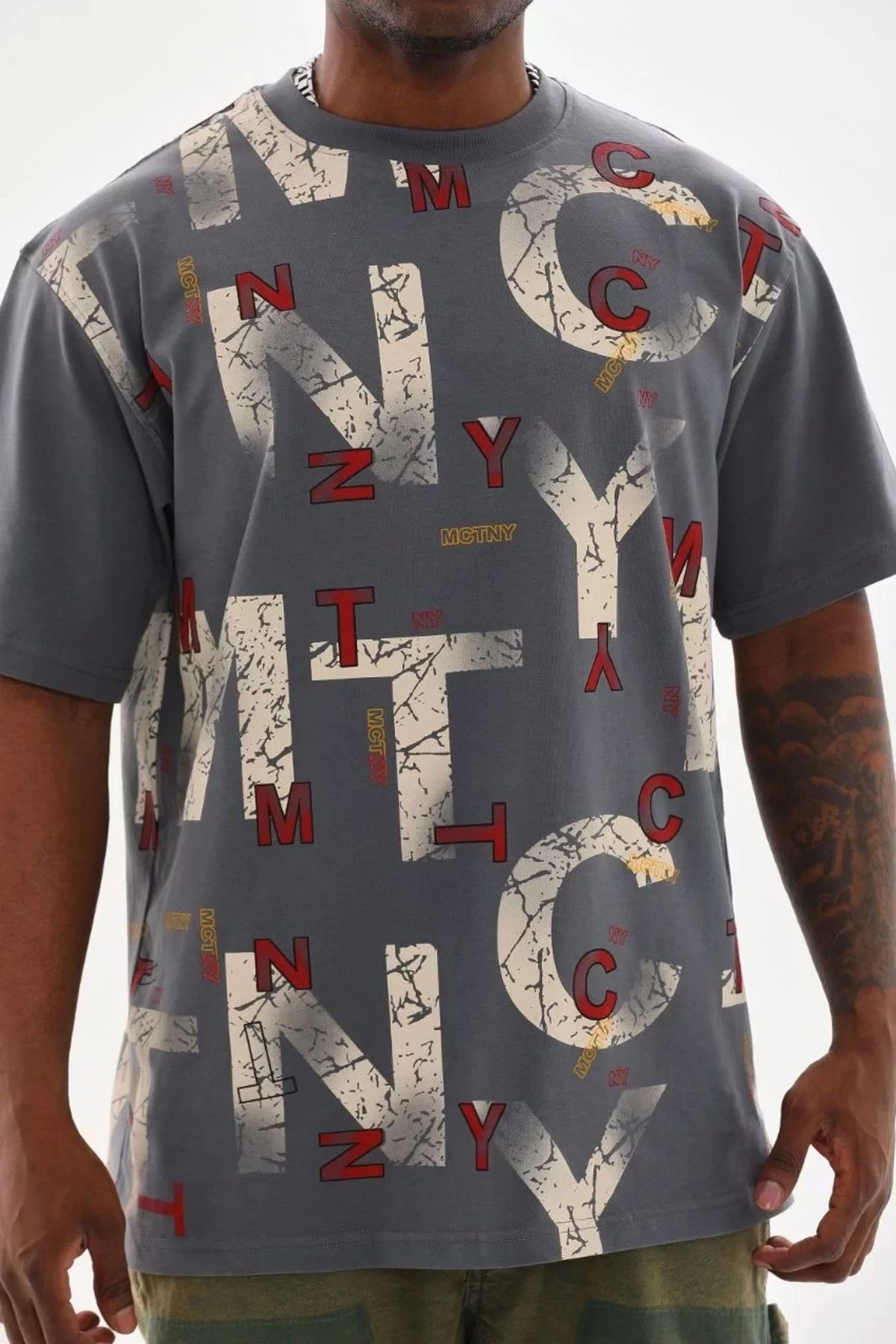 Robahood Unisex Baskılı Oversize T-Shirt - Füme