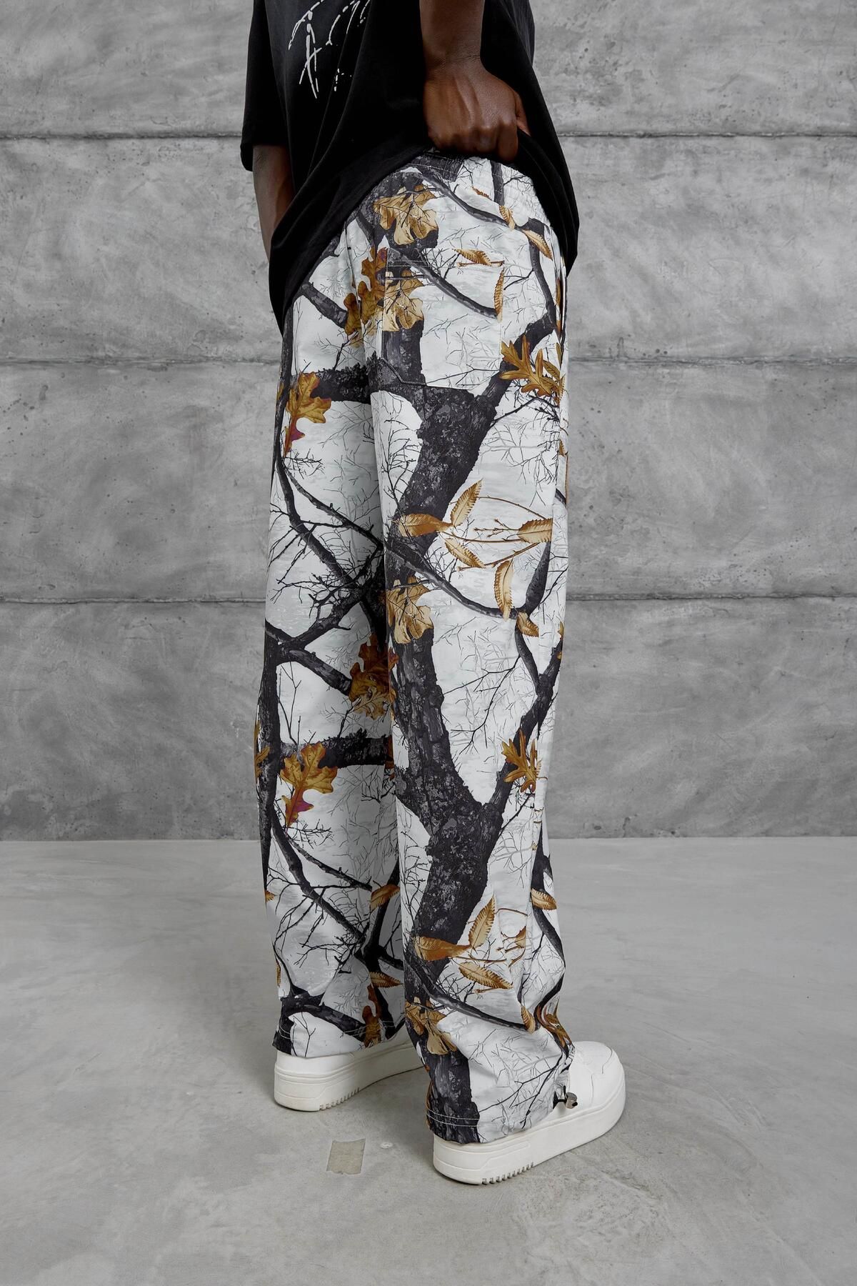 NOMARC-Black Branch Patterned Tracksuit with Elastic Legs 4
