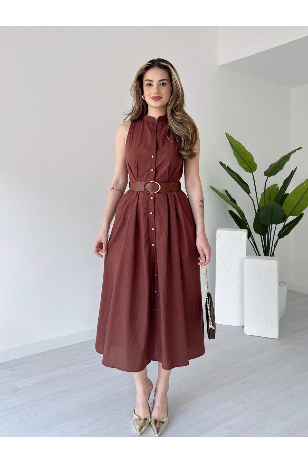 tiamoda Astarlı Midi Boy Poplin Elbise