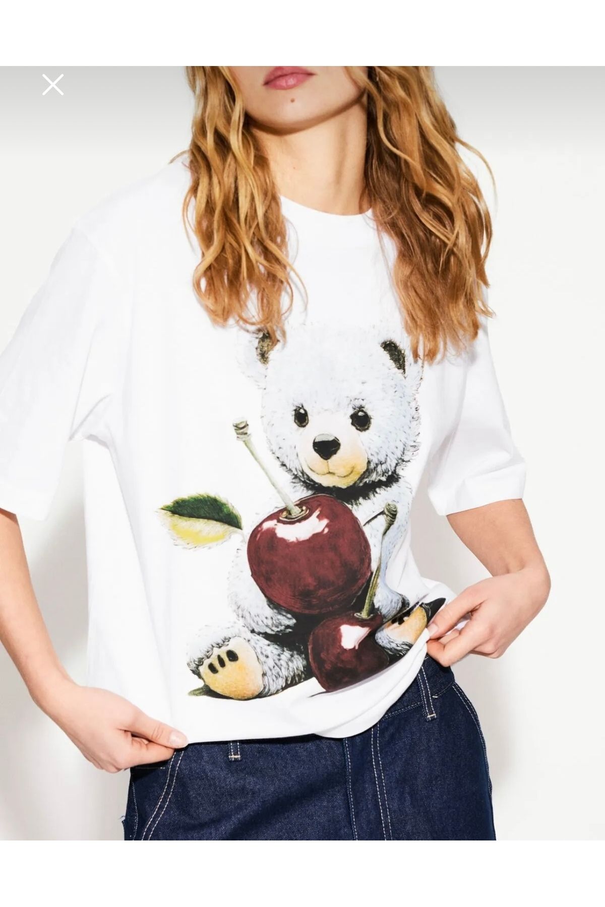 ModaLotus Ayıcık Desenli Bisiklet Yaka Oversize Bisiklet Yaka T-Shirt