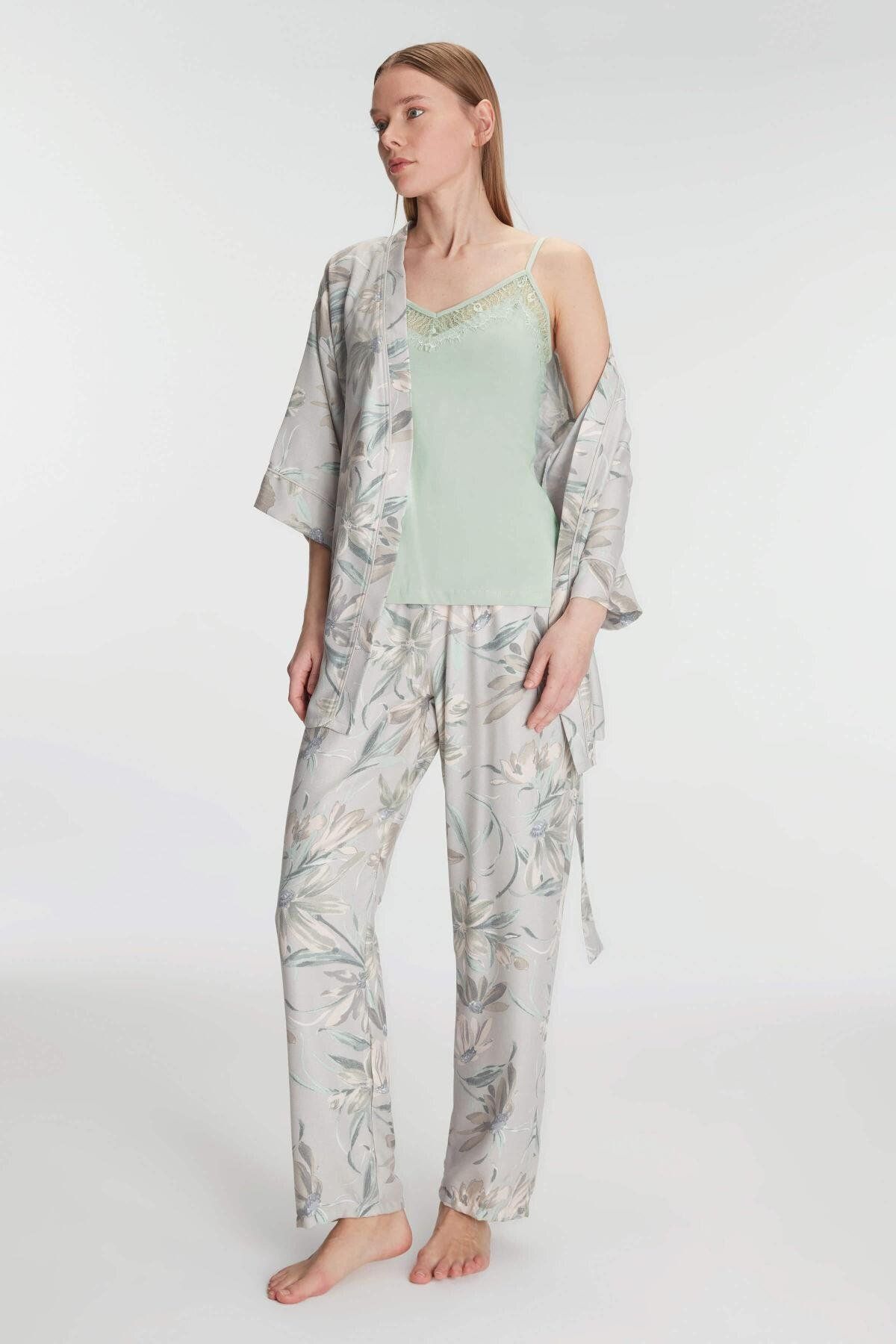 Motto10butik Sabahlık Atlet ve Pantolon Takım Pamuklu Pijama Set