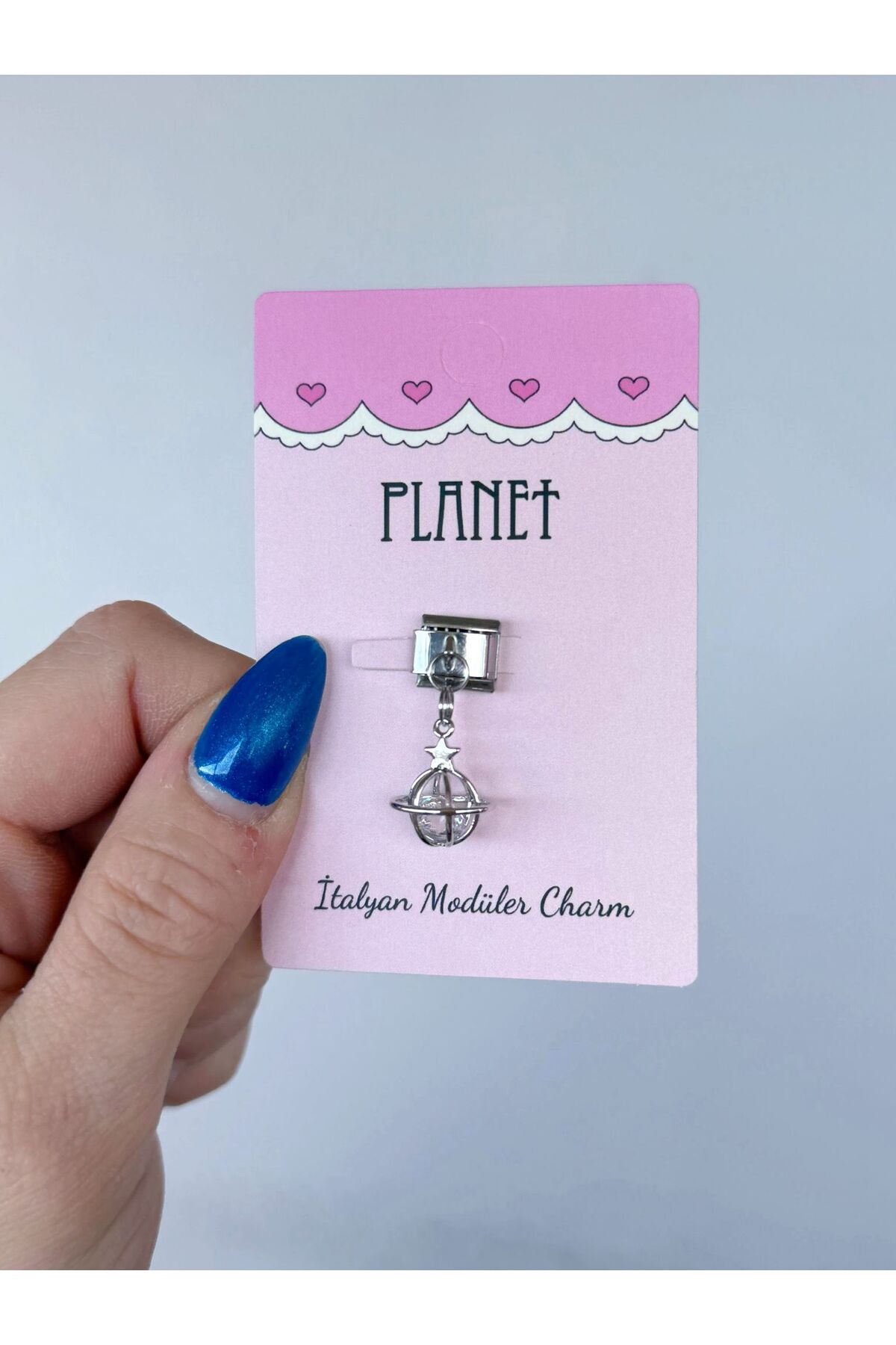 Planet Butik Gezegen Detaylı Sallantılı Kartlı İtalyan Charm