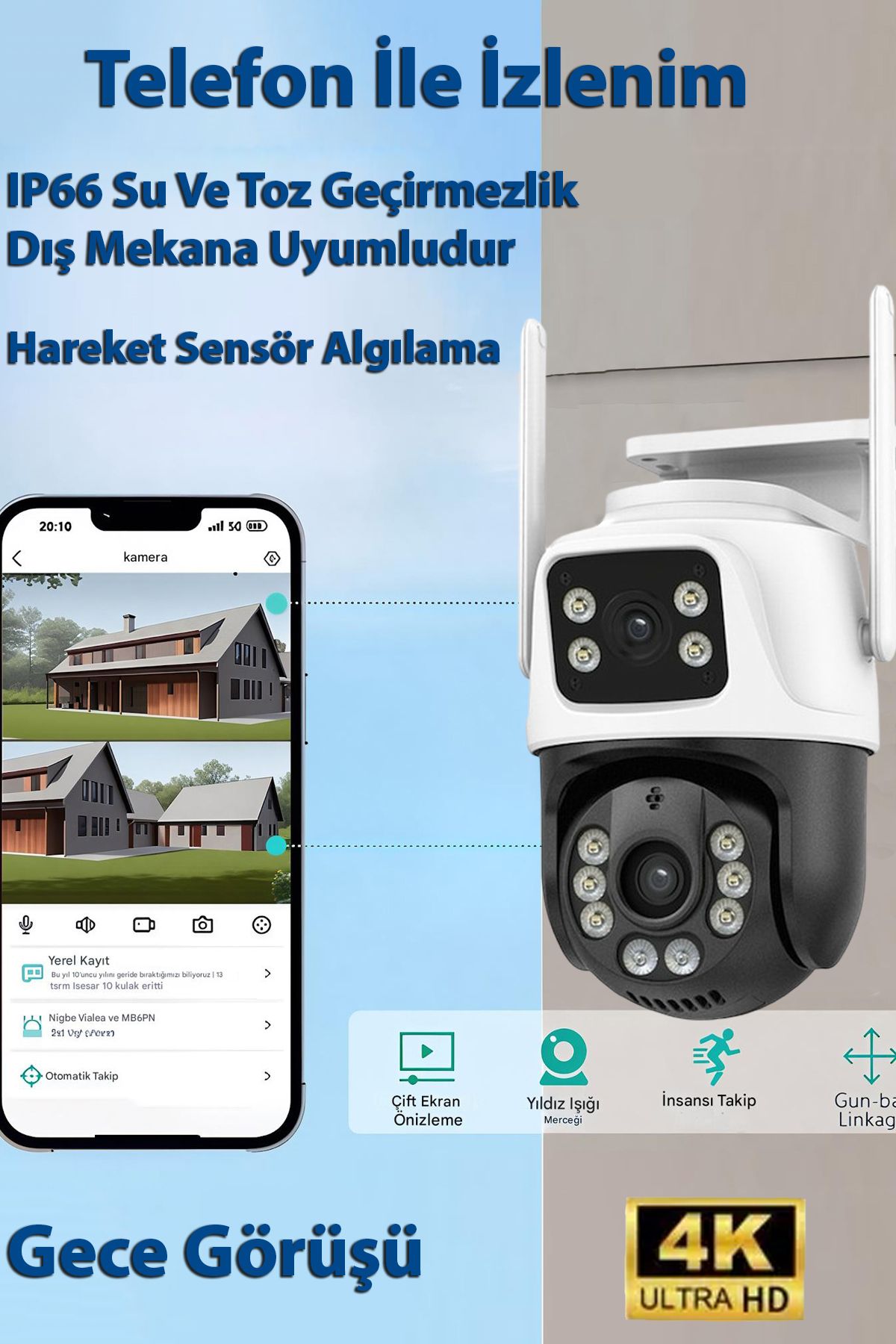 nextbuy 360° Wifi Ip 4K 6MP Güvenlik Kamera Gece Güvenlik Görüşlü Sensörlü Harekete Duyarlı Camera CMR63